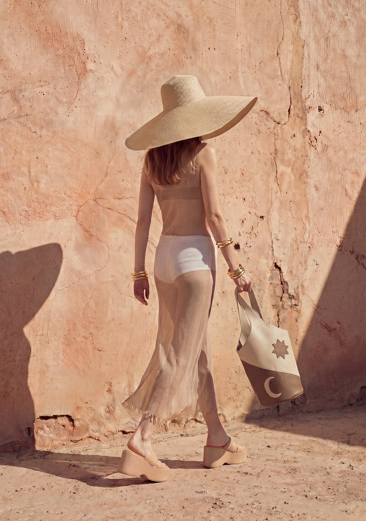 Güneş ve Ay Desenli El Yapımı Vegan Çay Derisi Omuz Çantası