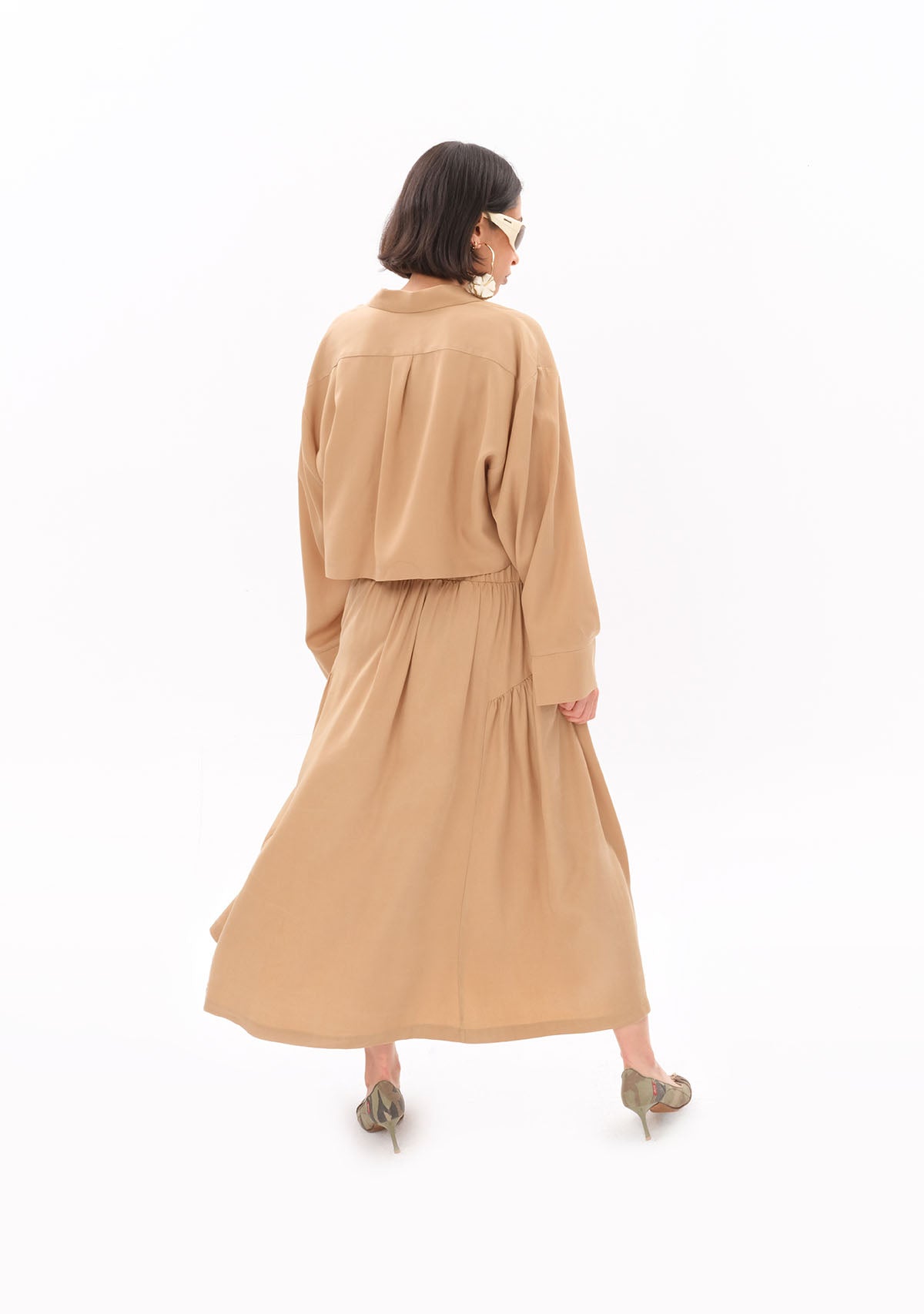 Bej Tencel™ Beli Lastikli Maxi Etek