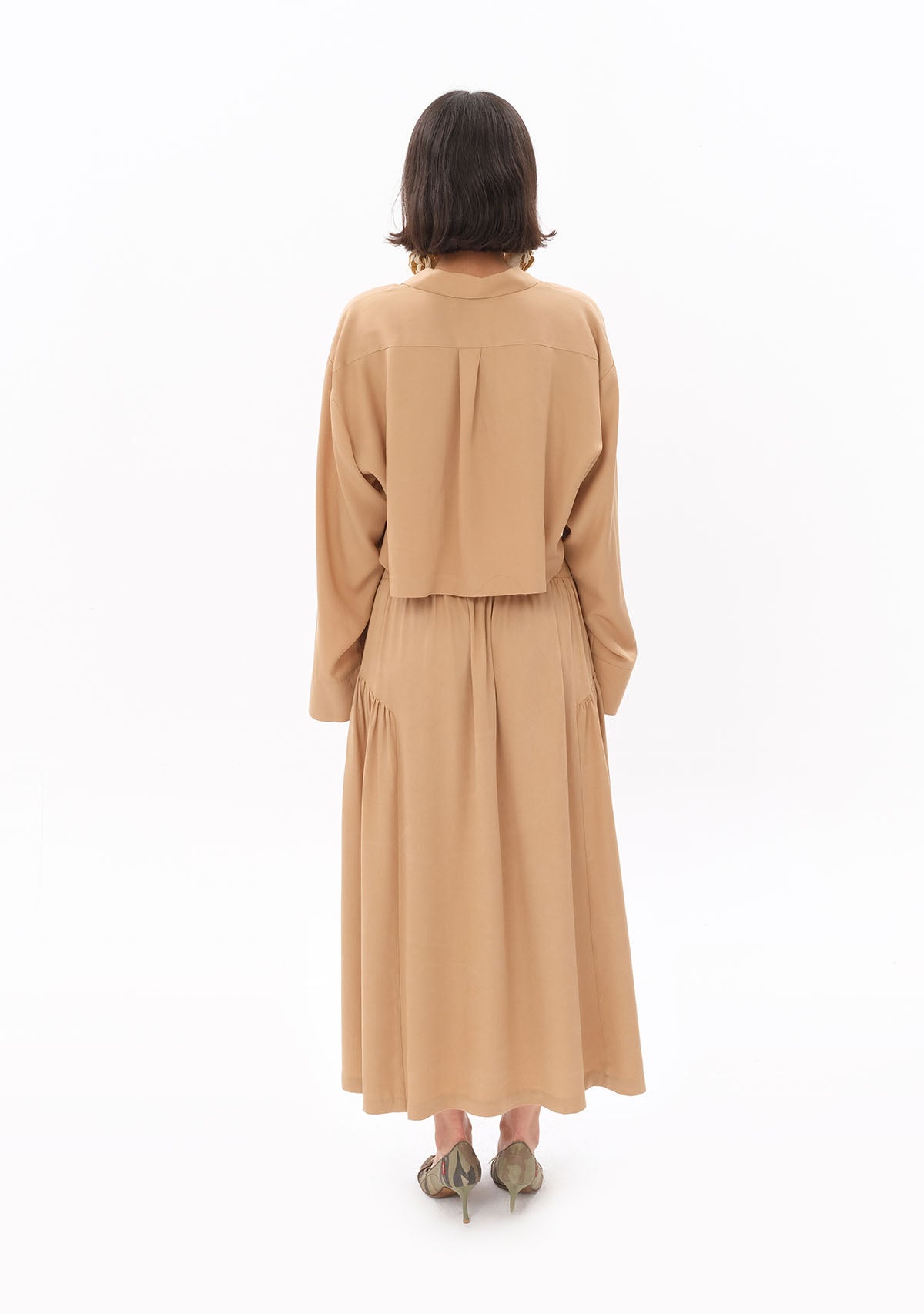 Bej Tencel™ Oversize Crop Gömlek