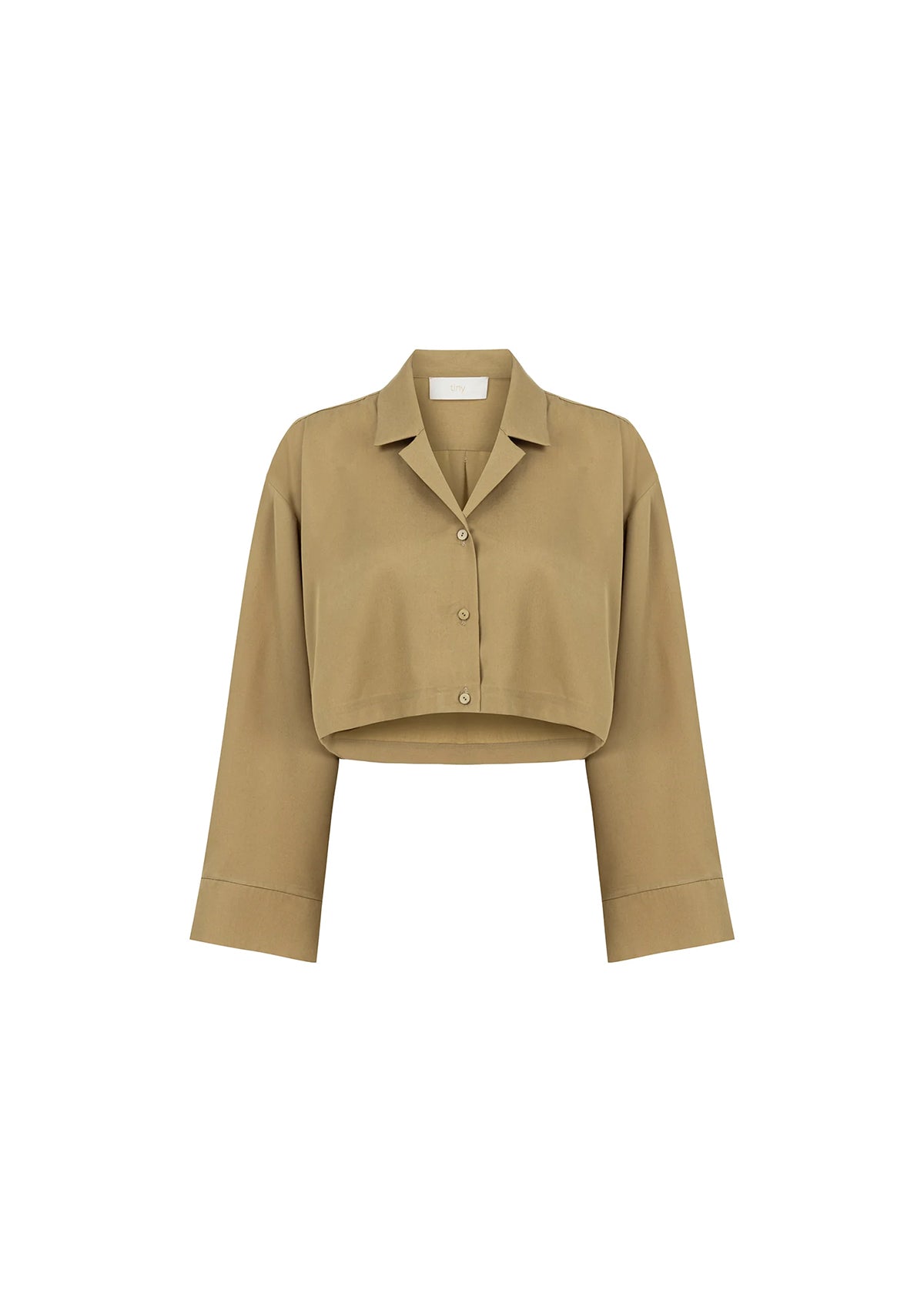 Bej Tencel™ Oversize Crop Gömlek