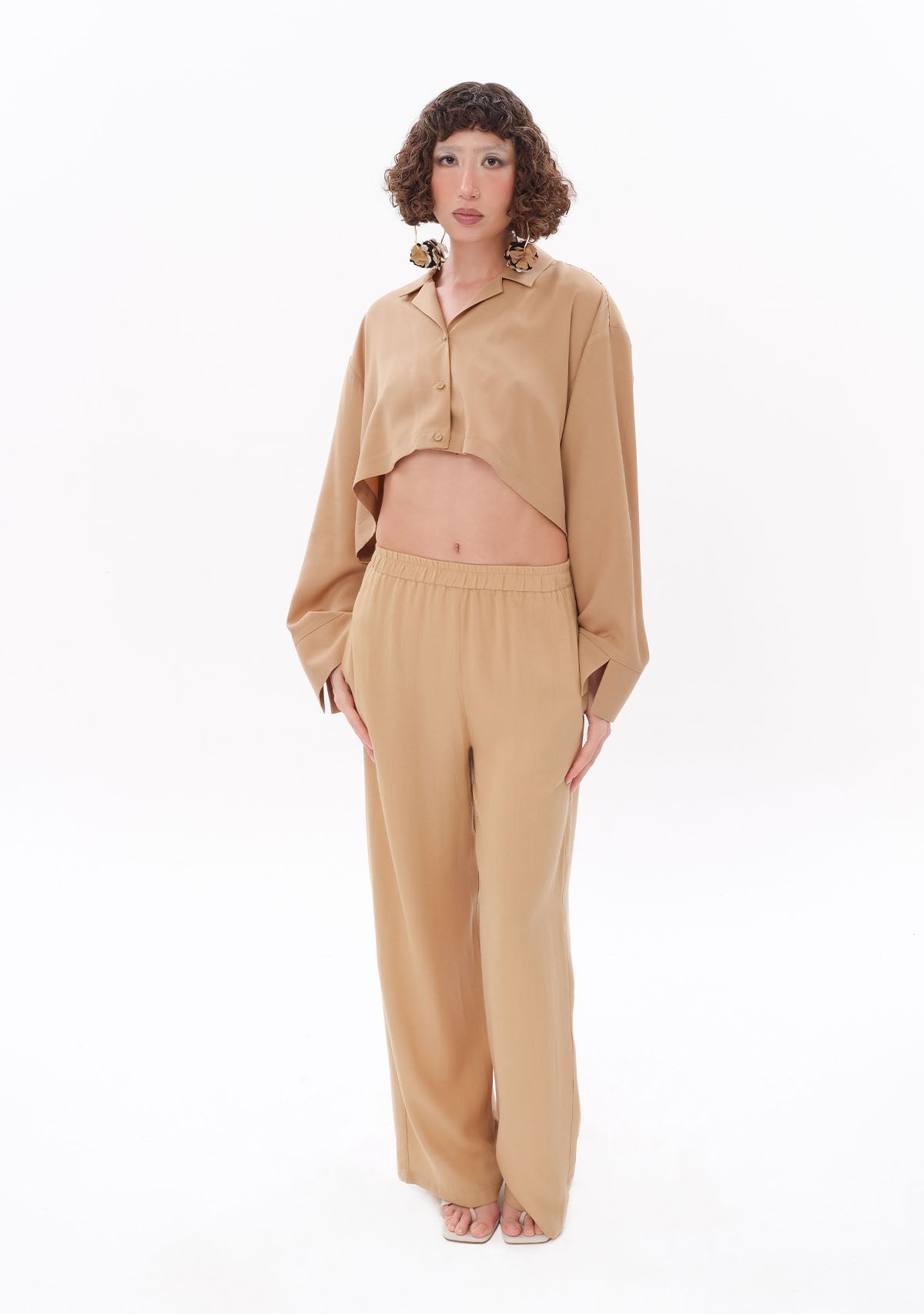 Bej Tencel™ Beli Lastikli Pantolon