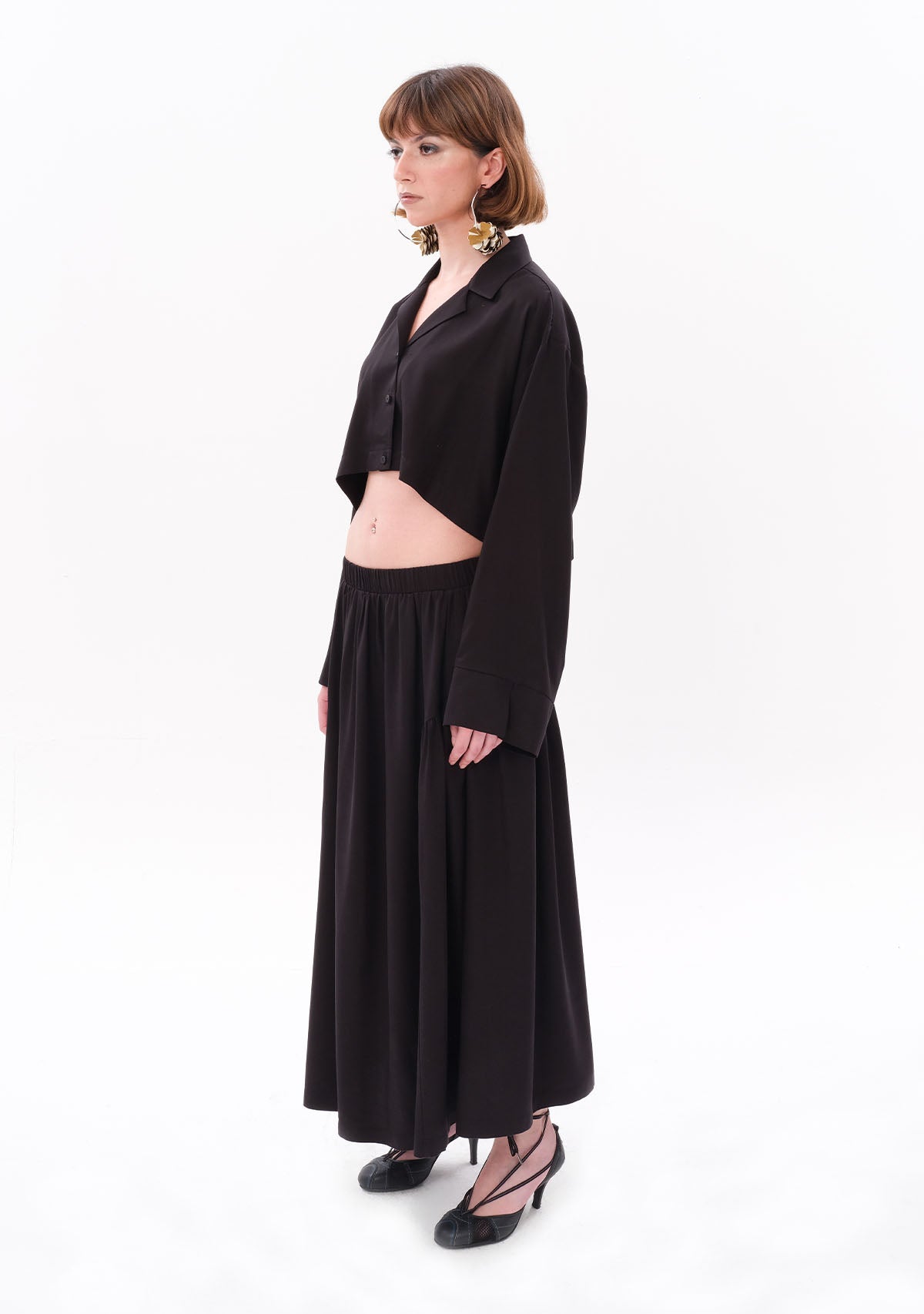 Siyah Tencel™ Oversize Crop Gömlek