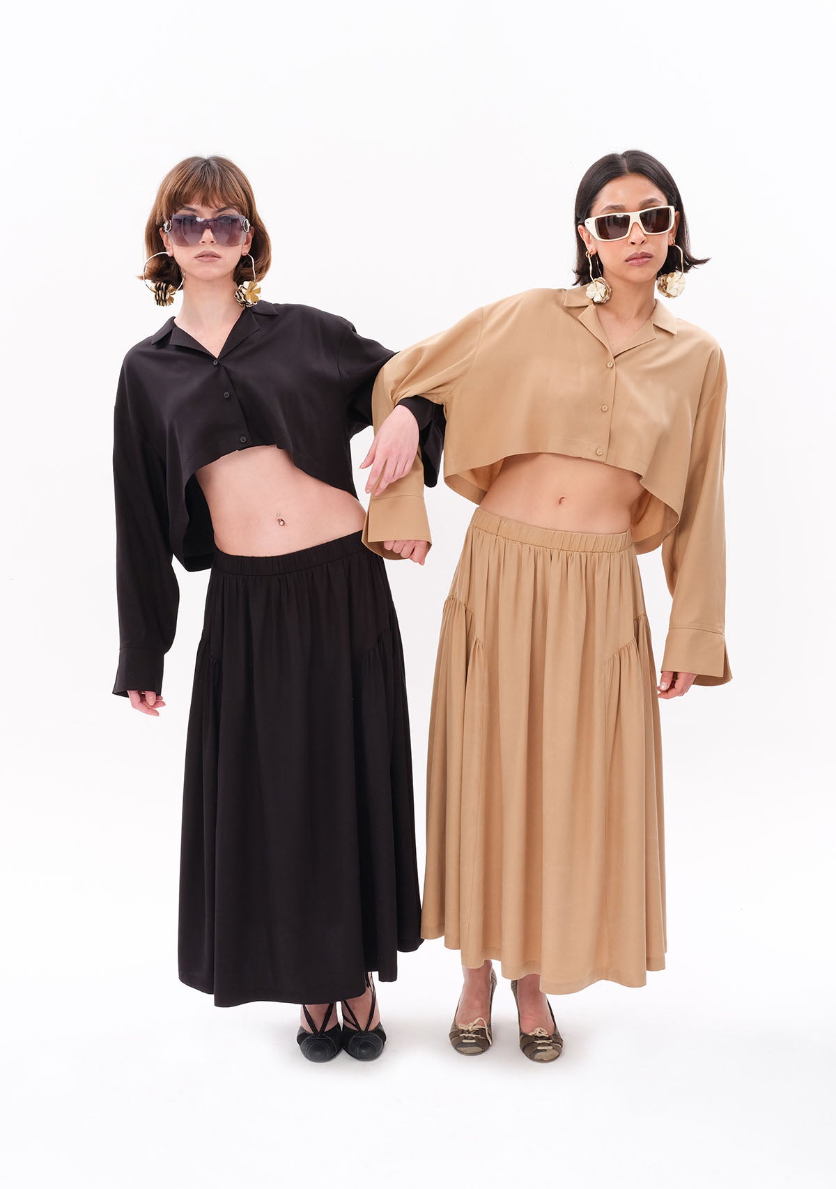 Siyah Tencel™ Oversize Crop Gömlek