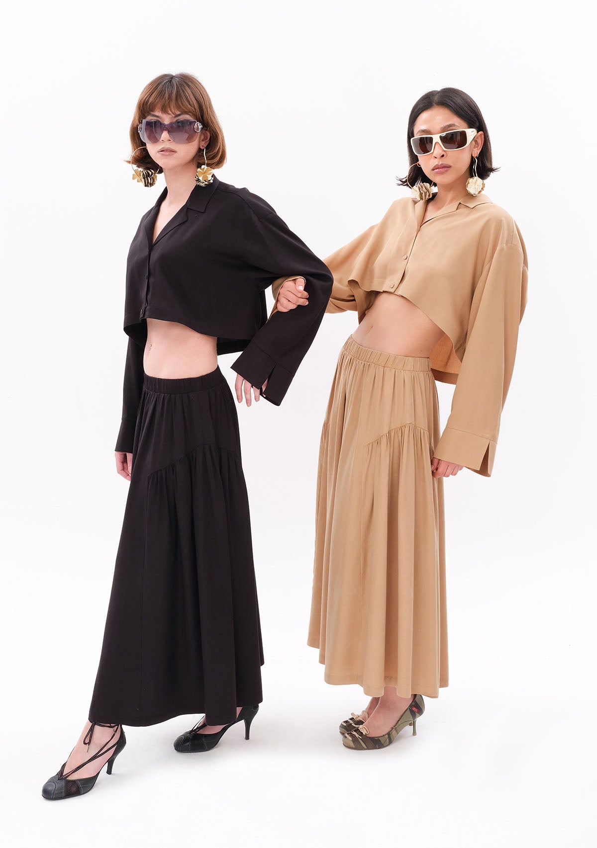 Siyah Tencel™ Oversize Crop Gömlek