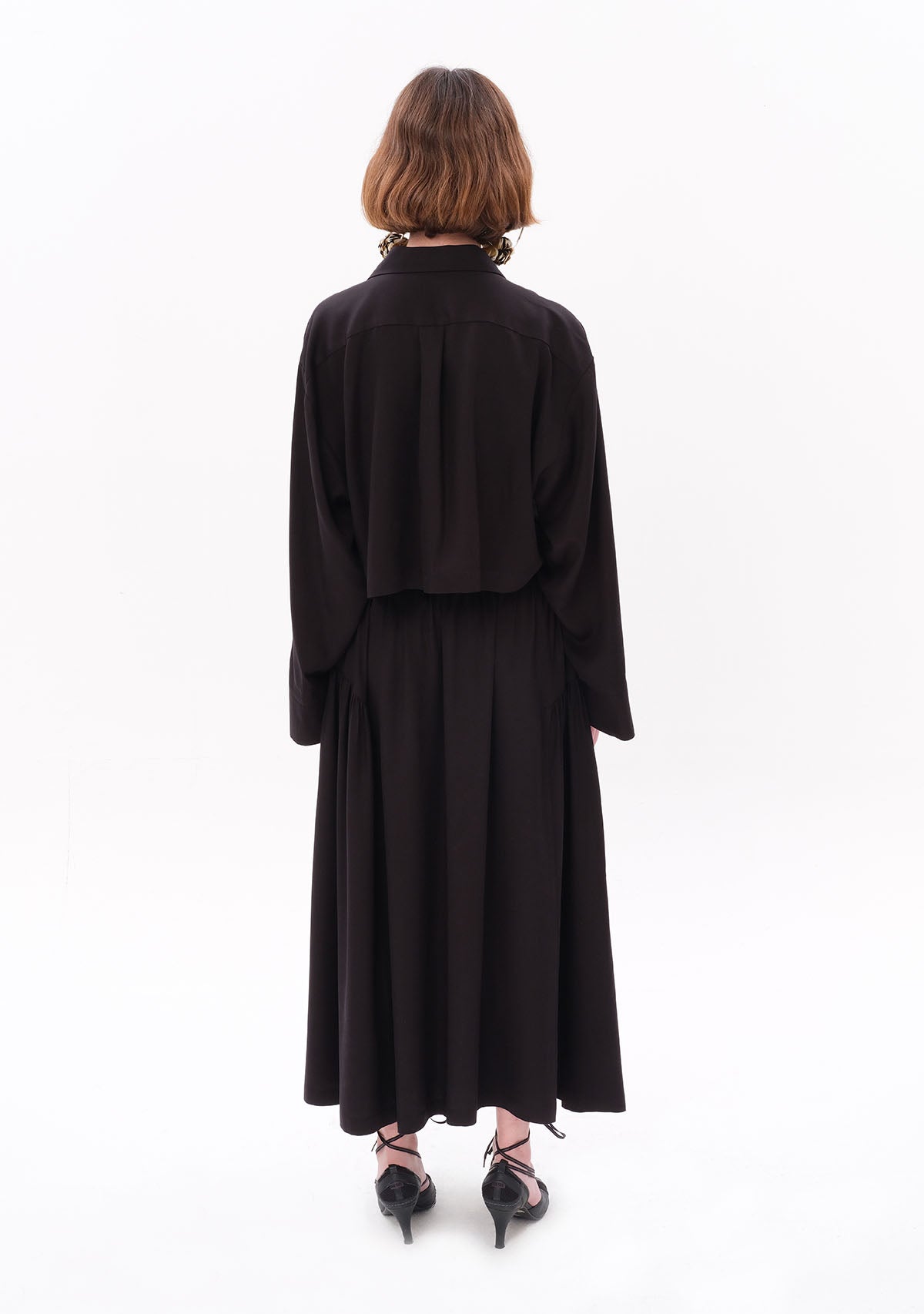 Siyah Tencel™ Oversize Crop Gömlek