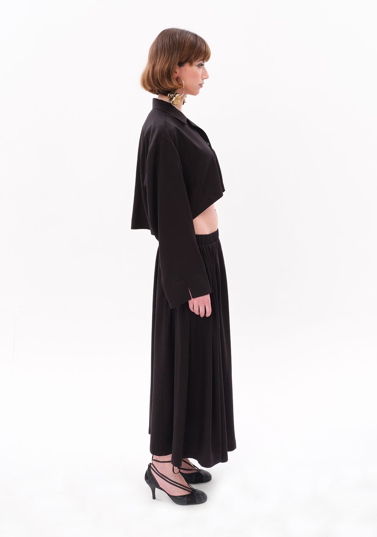 Siyah Tencel™ Oversize Crop Gömlek