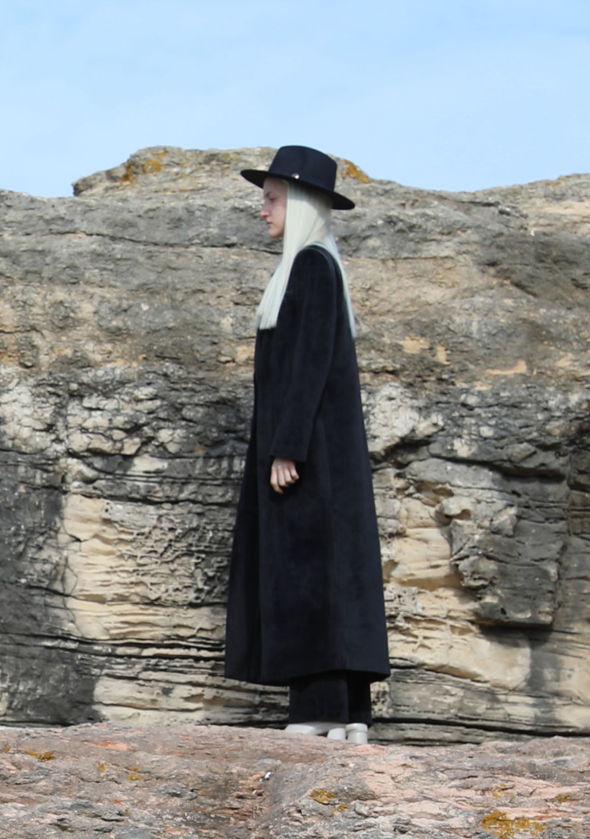 Siyah Kadife Uzun Ceket