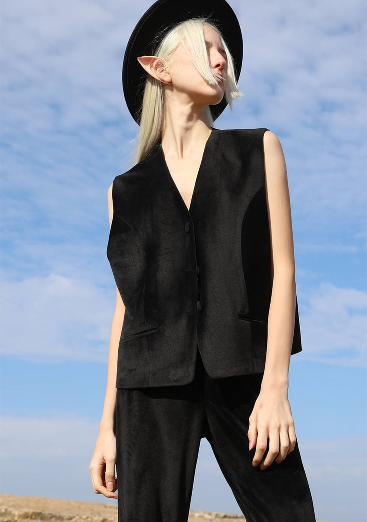 Black Ines Velvet Vest