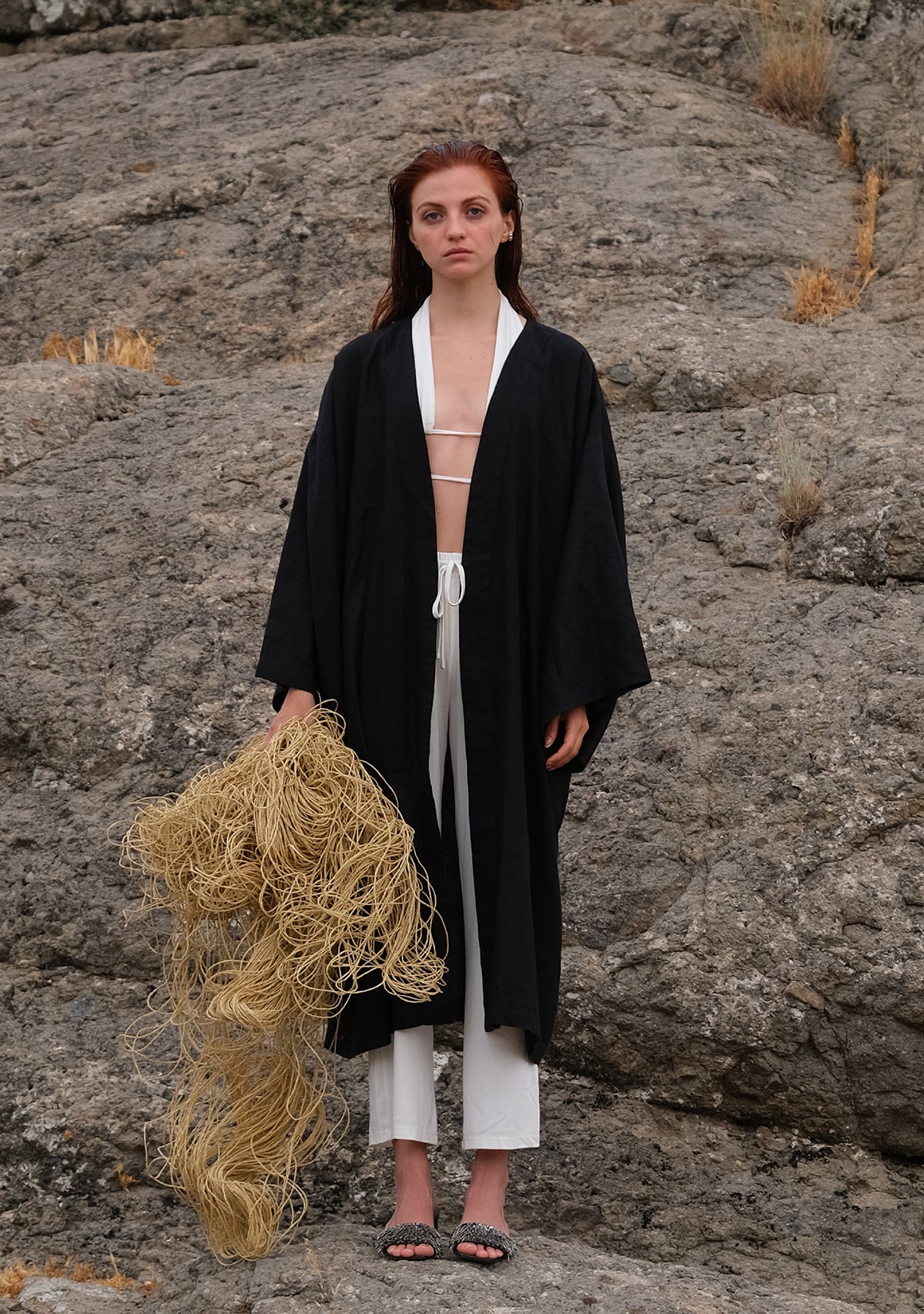 Siyah Keten Kimono