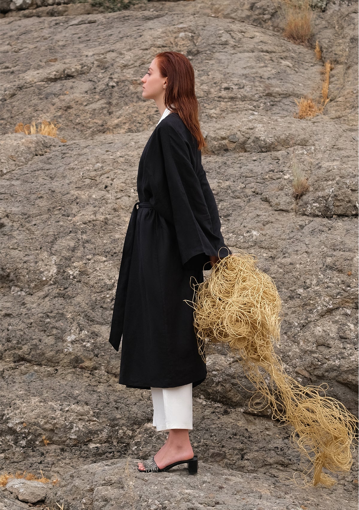 Siyah Keten Kimono