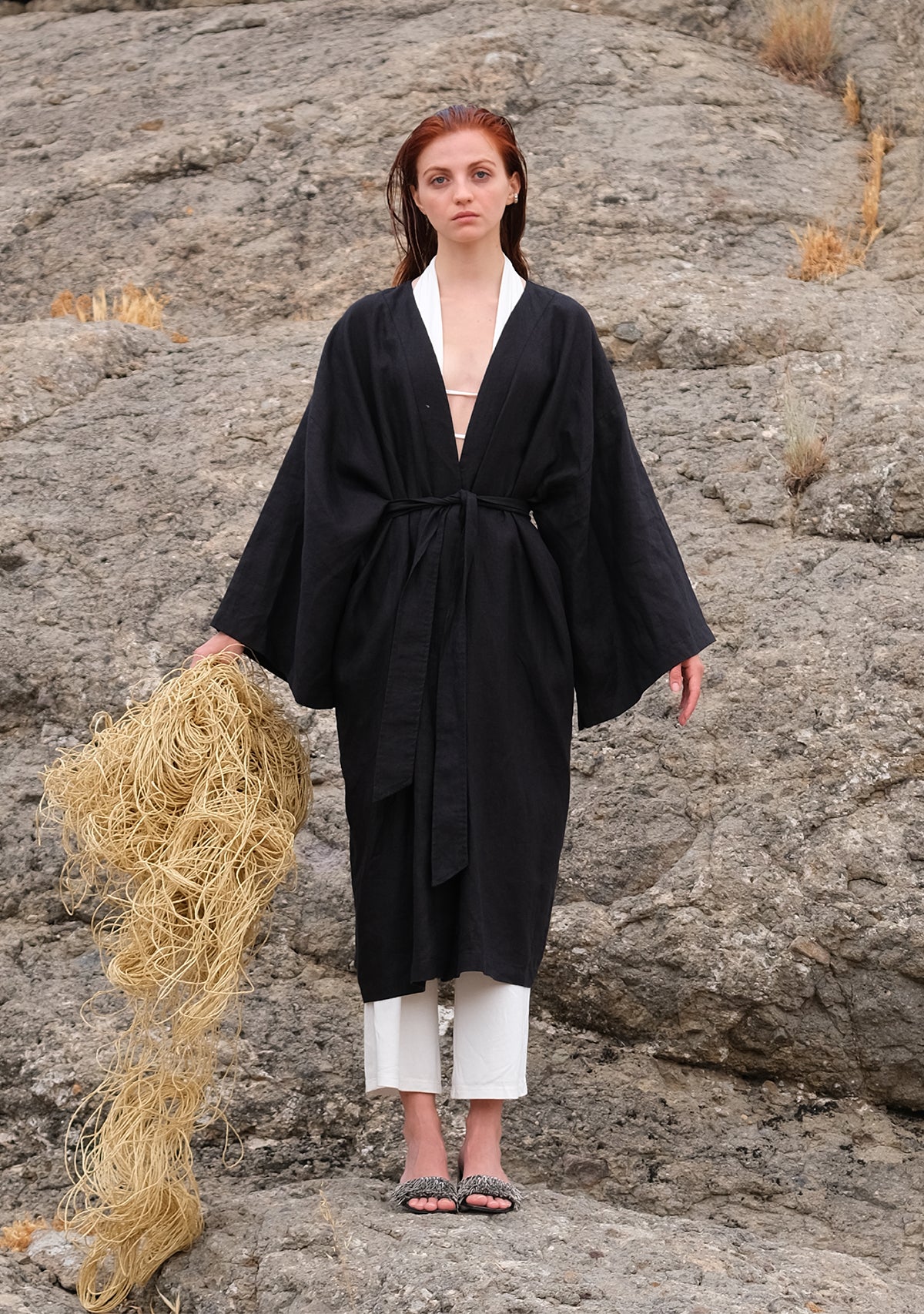 Siyah Keten Kimono
