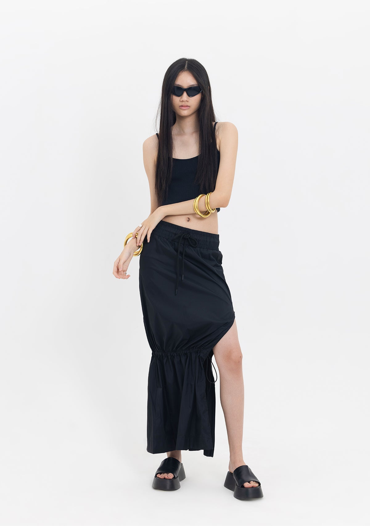 Paraşüt Kumaş Fonksiyonel Siyah Etek