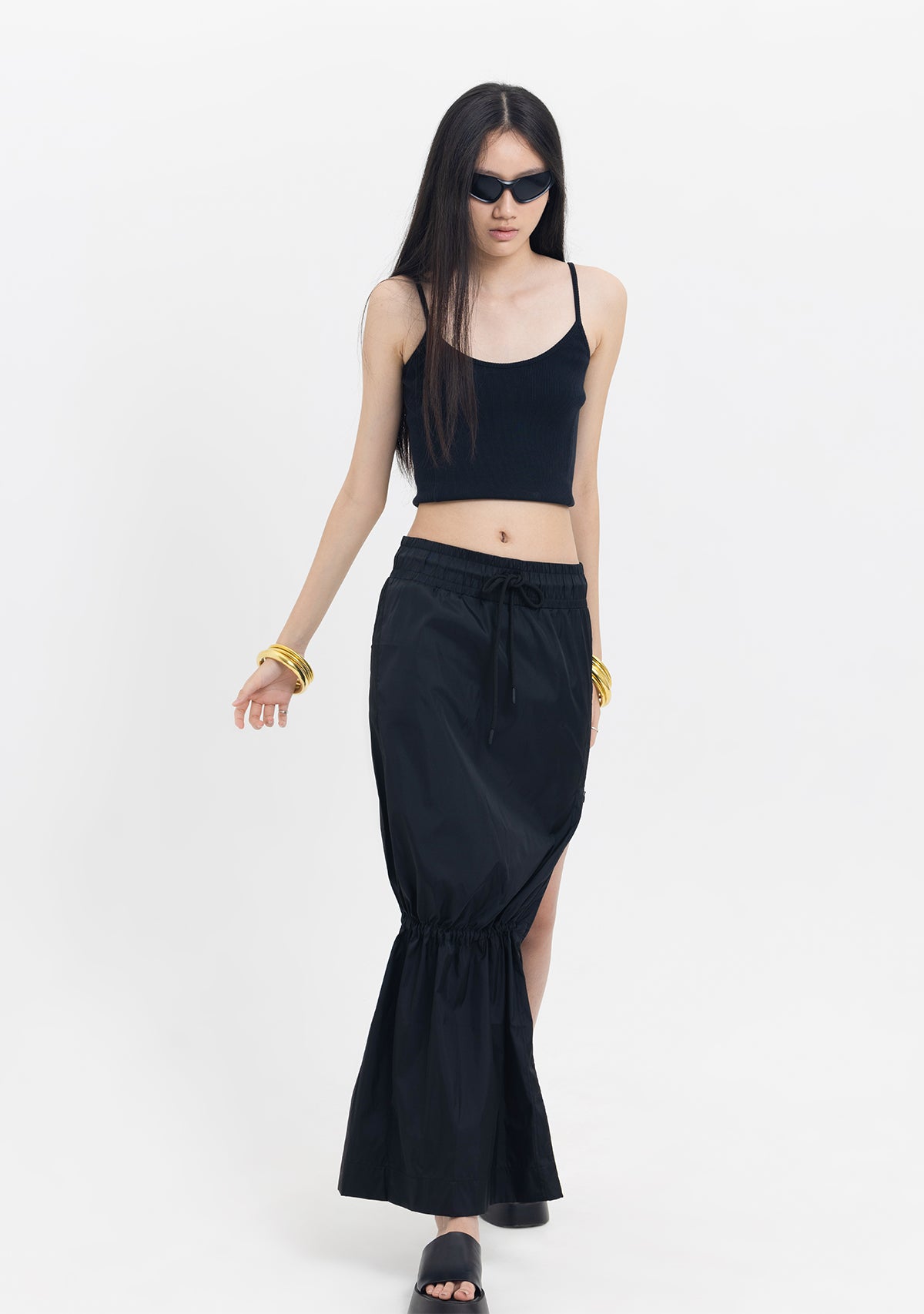 Paraşüt Kumaş Fonksiyonel Siyah Etek