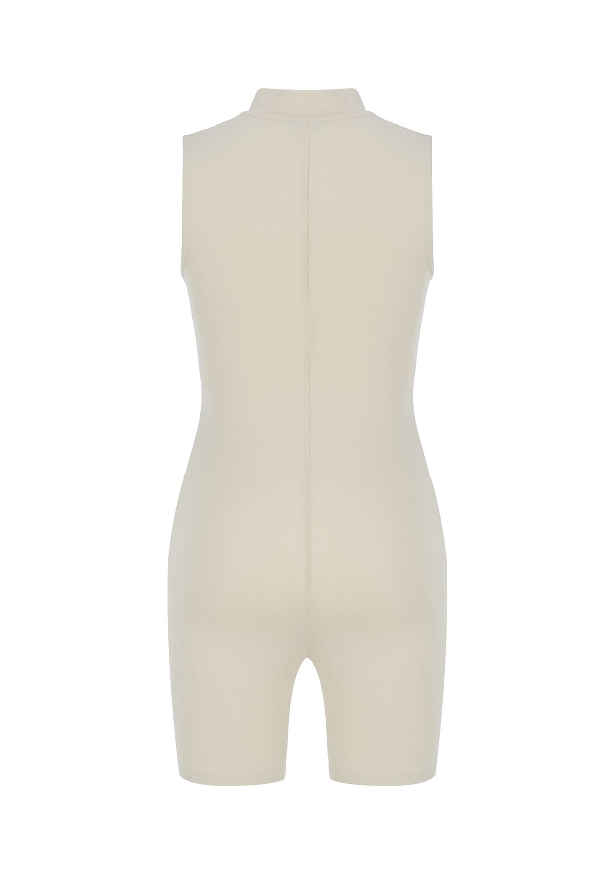 Krem Önden Fermuarlı Şort Bodysuit
