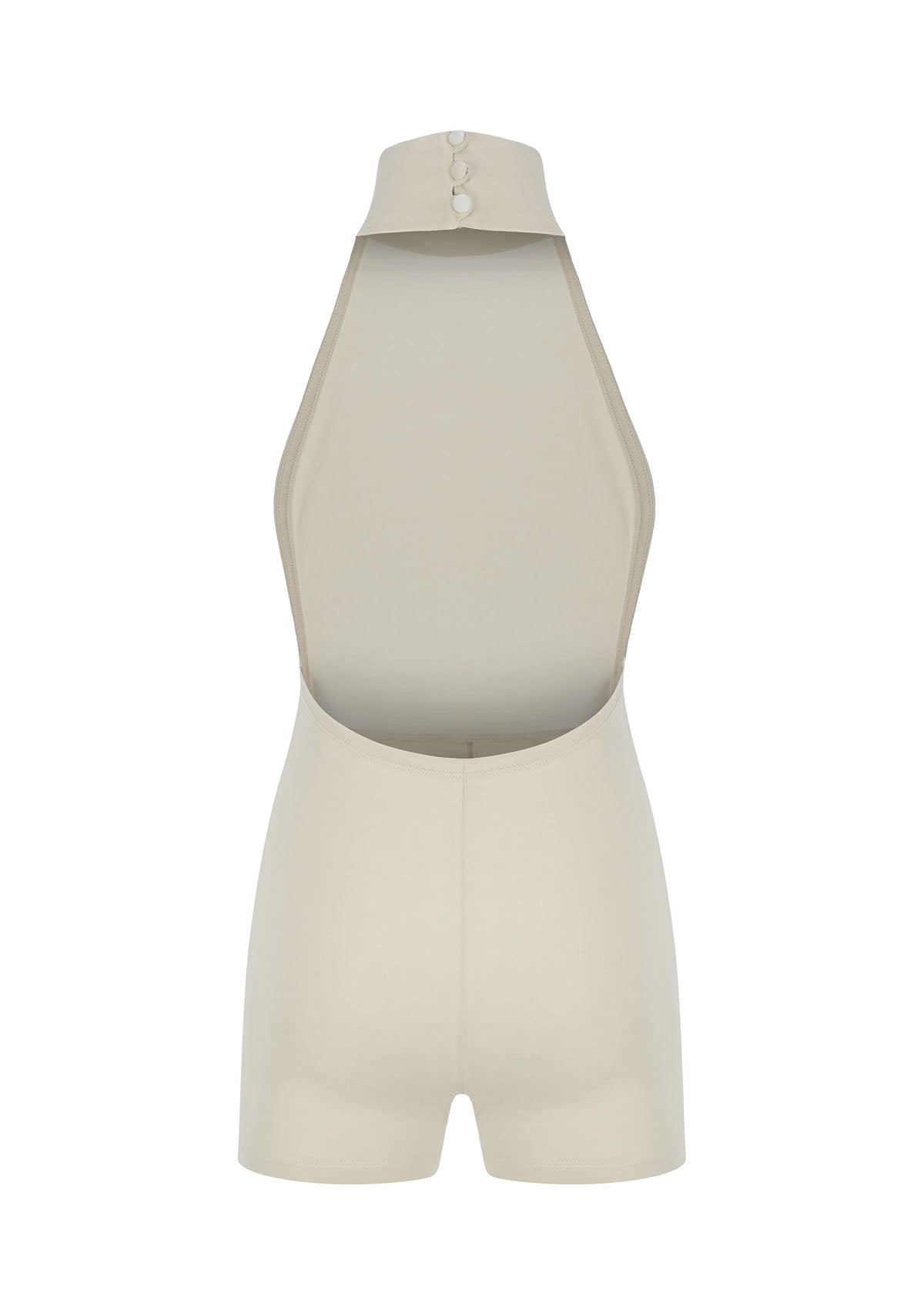 Krem Boğazlı Sırt Dekolteli Şort Bodysuit