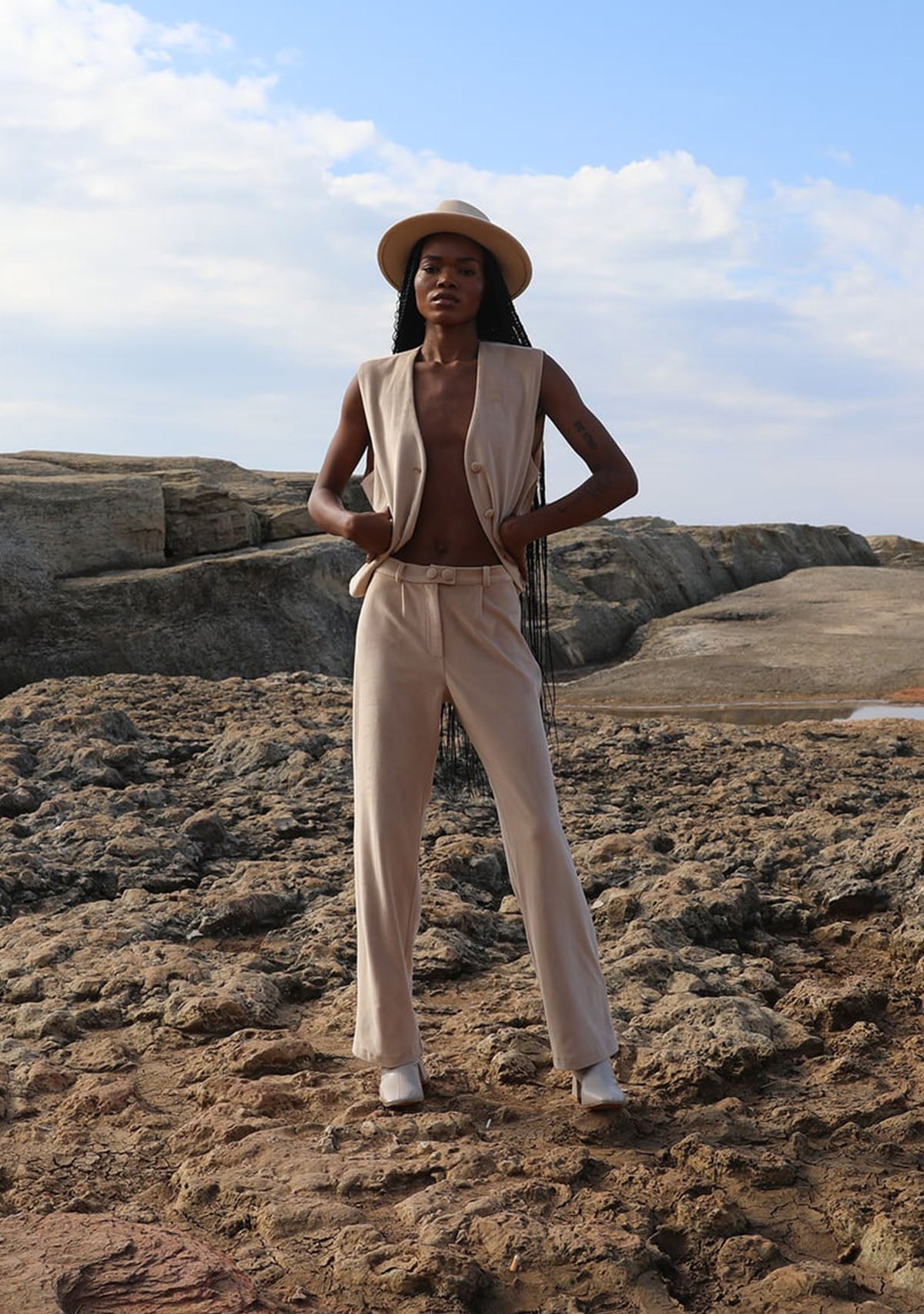 Cream Ines Velvet Vest