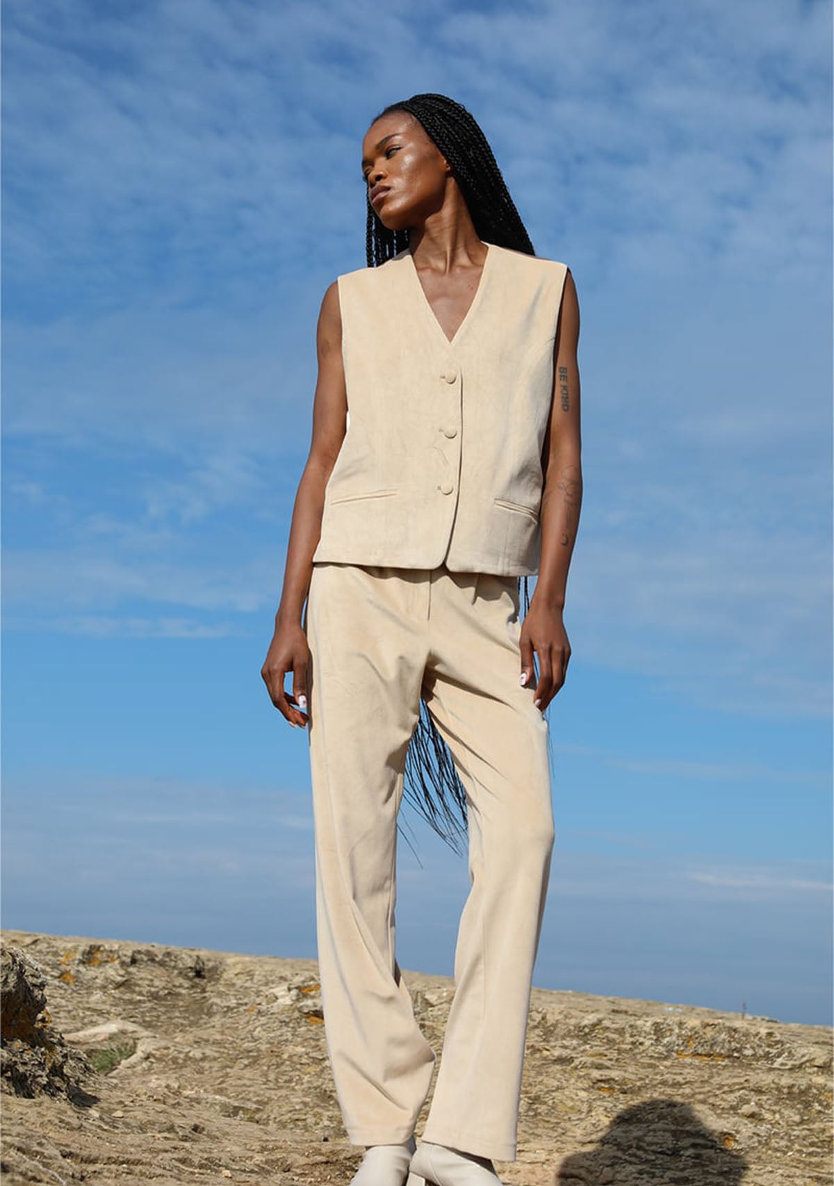 Cream Ines Velvet Vest