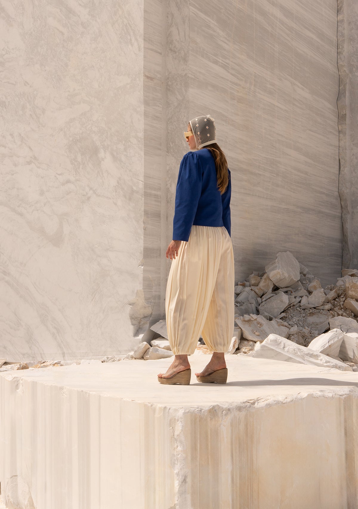 Beli Lastikli Tencel™ Krem Şalvar Pantolon