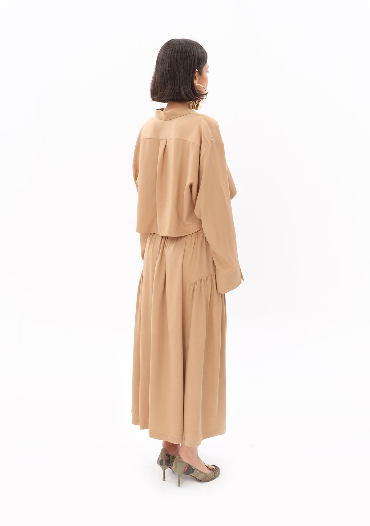 Bej Tencel™ Beli Lastikli Maxi Etek