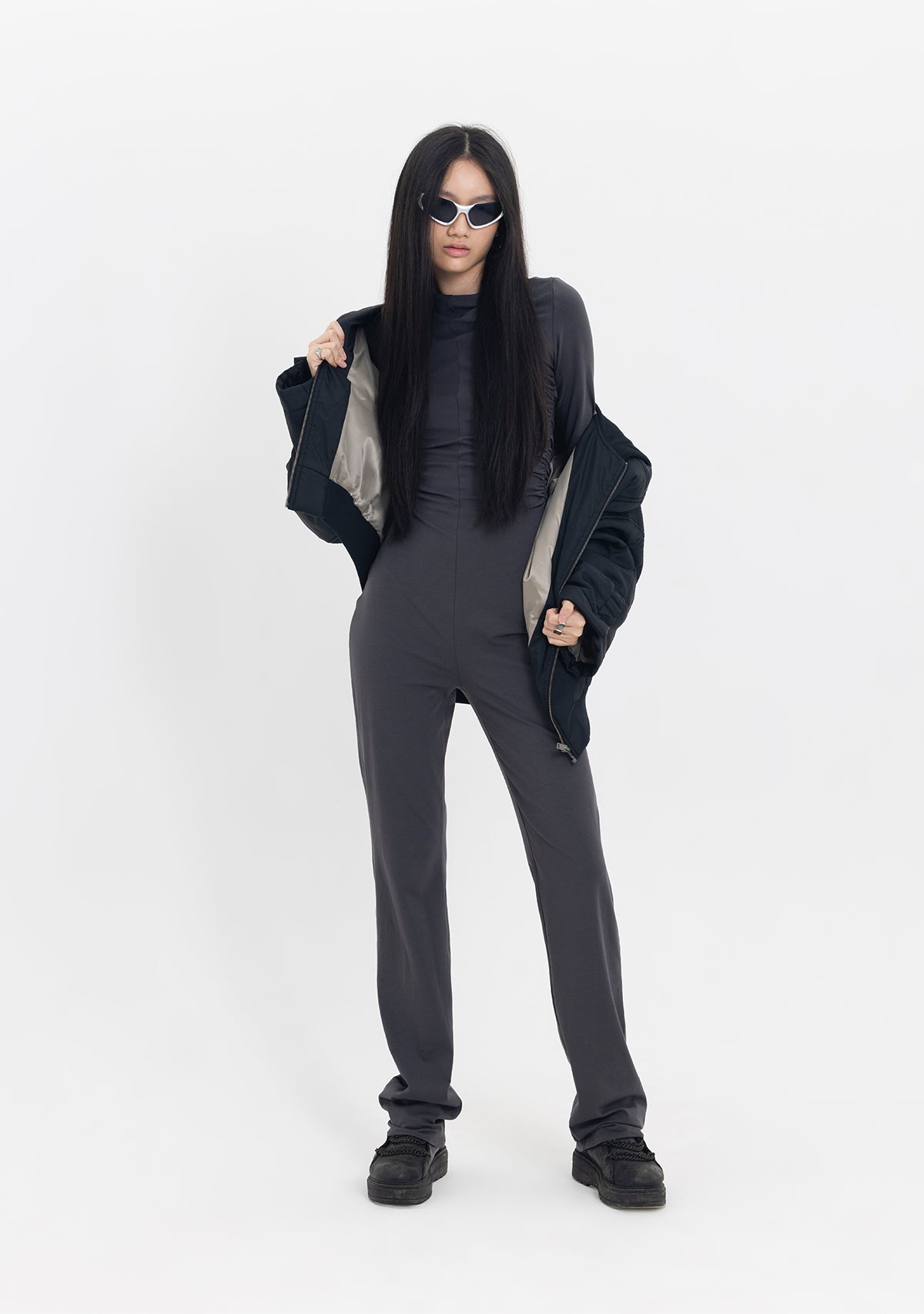 Kapüşonlu Fermuarlı Siyah Bomber Ceket