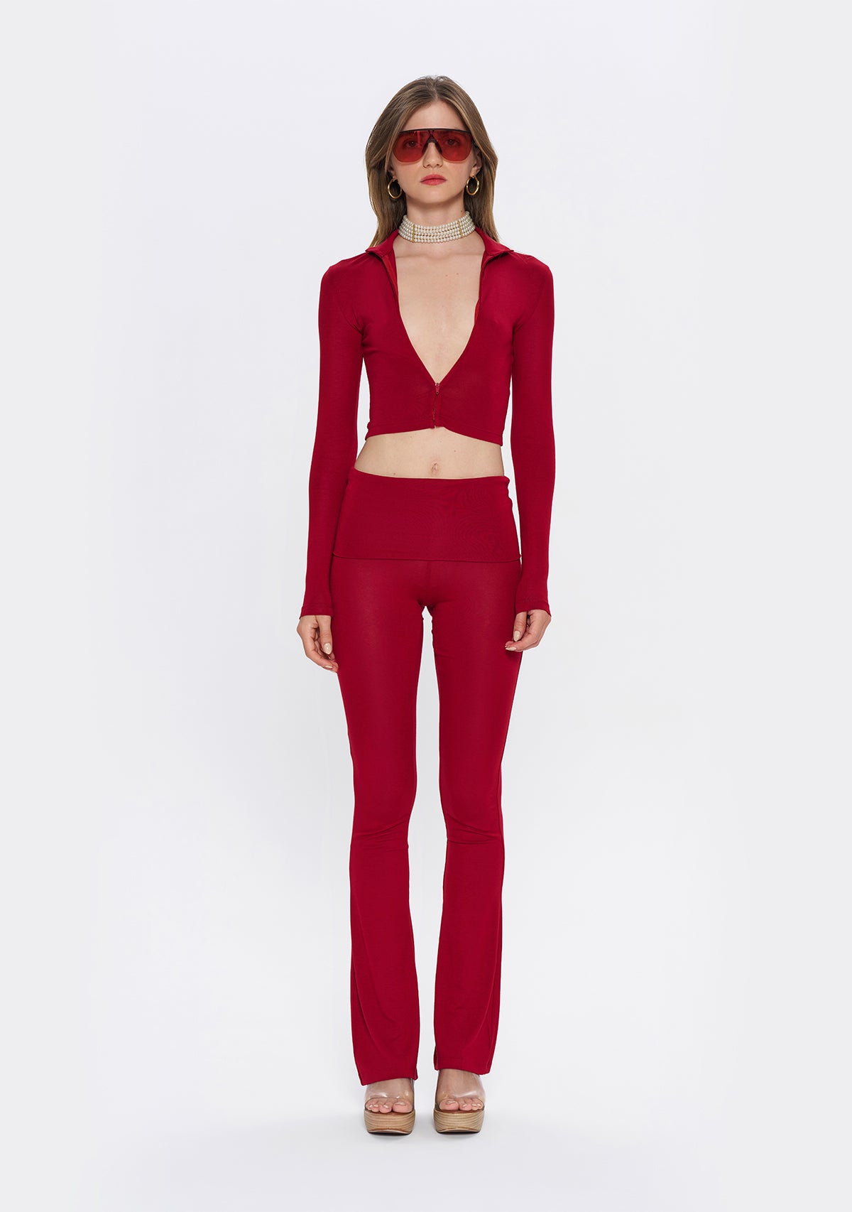 Bordo Fermuarlı Dar Kesim Yumuşak Hırka