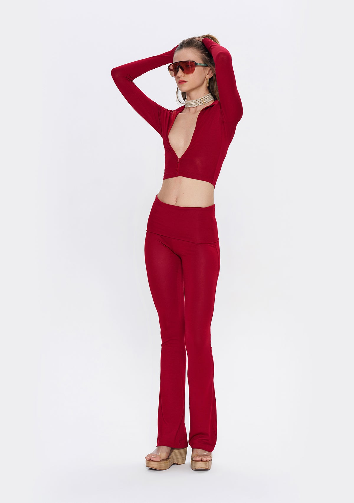 Bordo Fermuarlı Dar Kesim Yumuşak Hırka