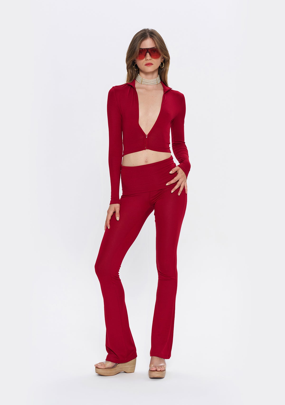 Bordo Fermuarlı Dar Kesim Yumuşak Hırka