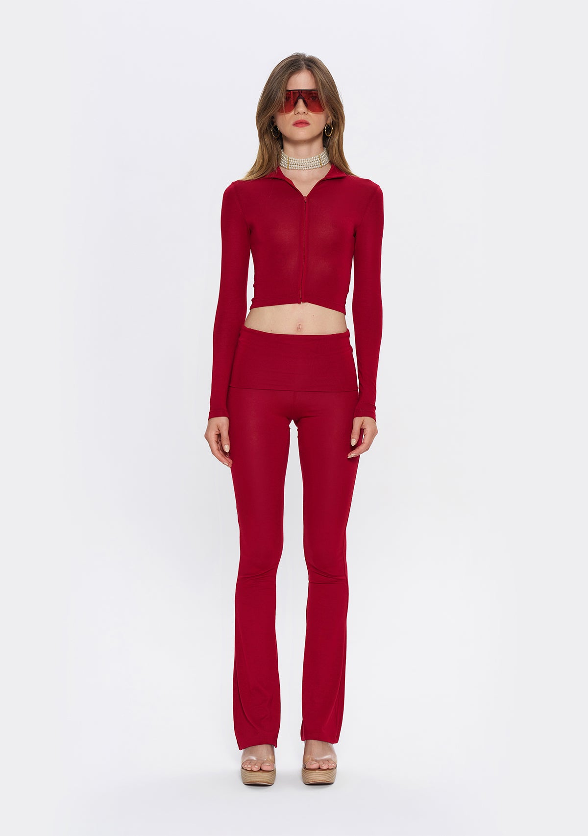 Bordo Fermuarlı Dar Kesim Yumuşak Hırka