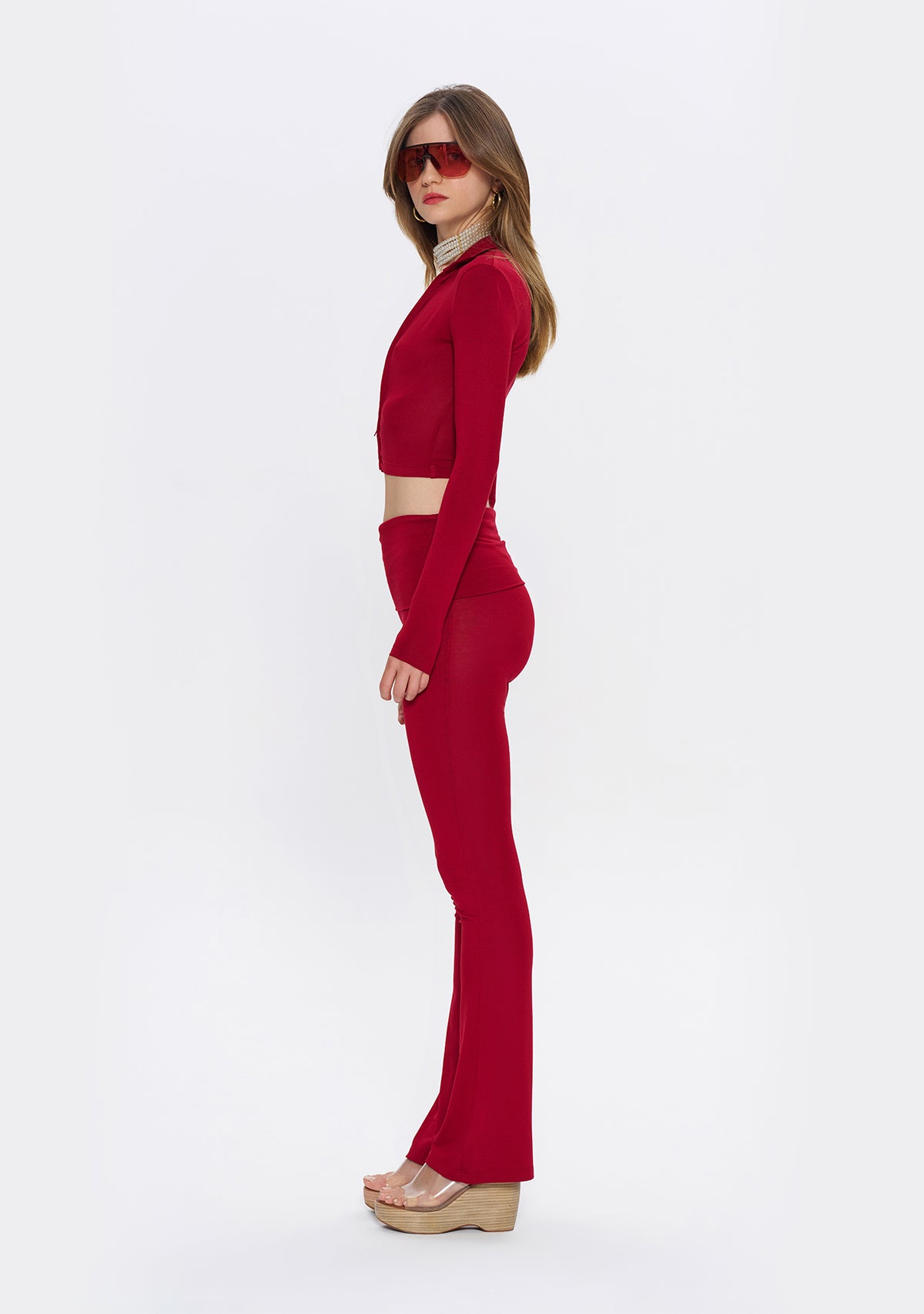 Bordo Fermuarlı Dar Kesim Yumuşak Hırka