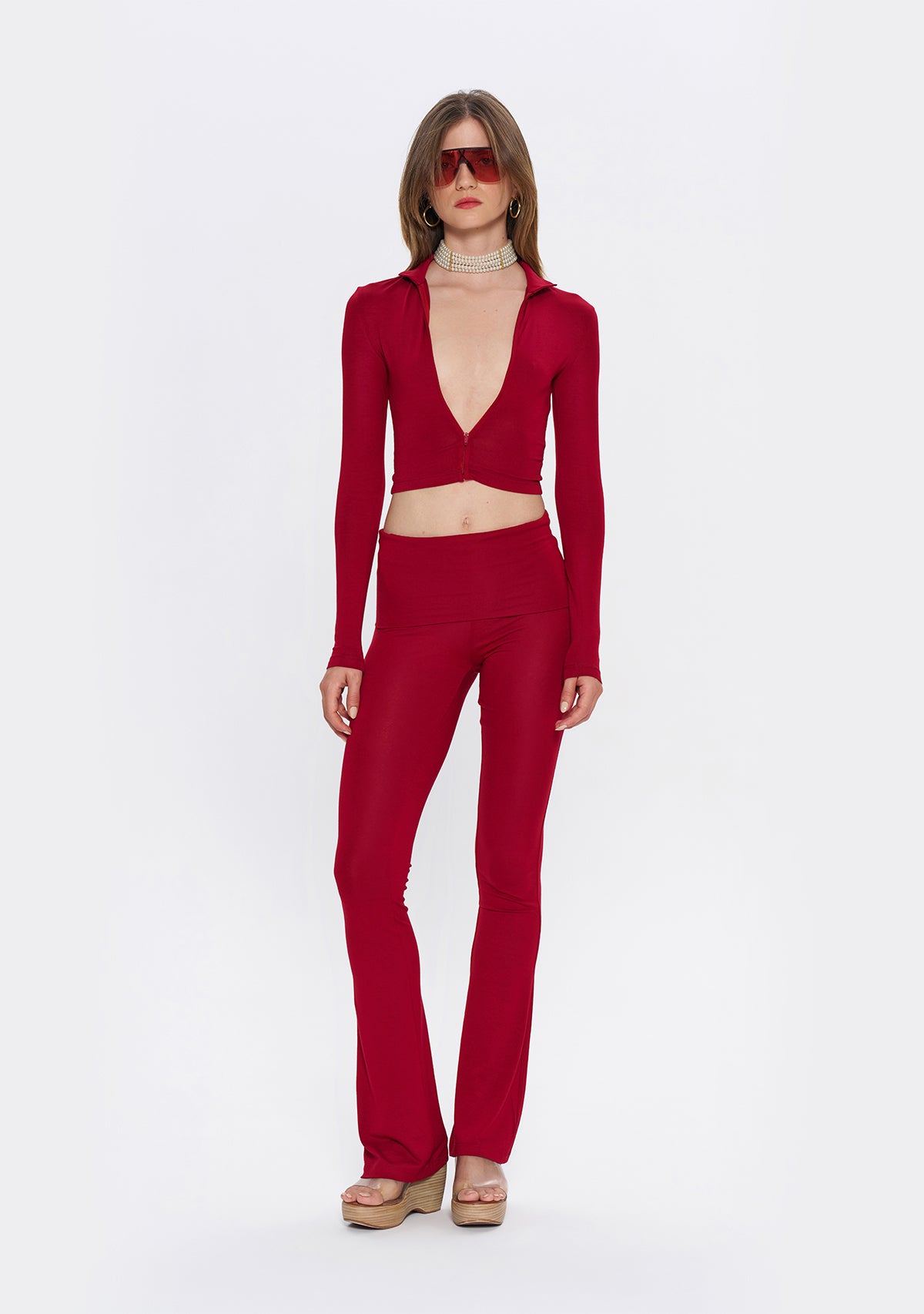 Bordo Fermuarlı Dar Kesim Yumuşak Hırka