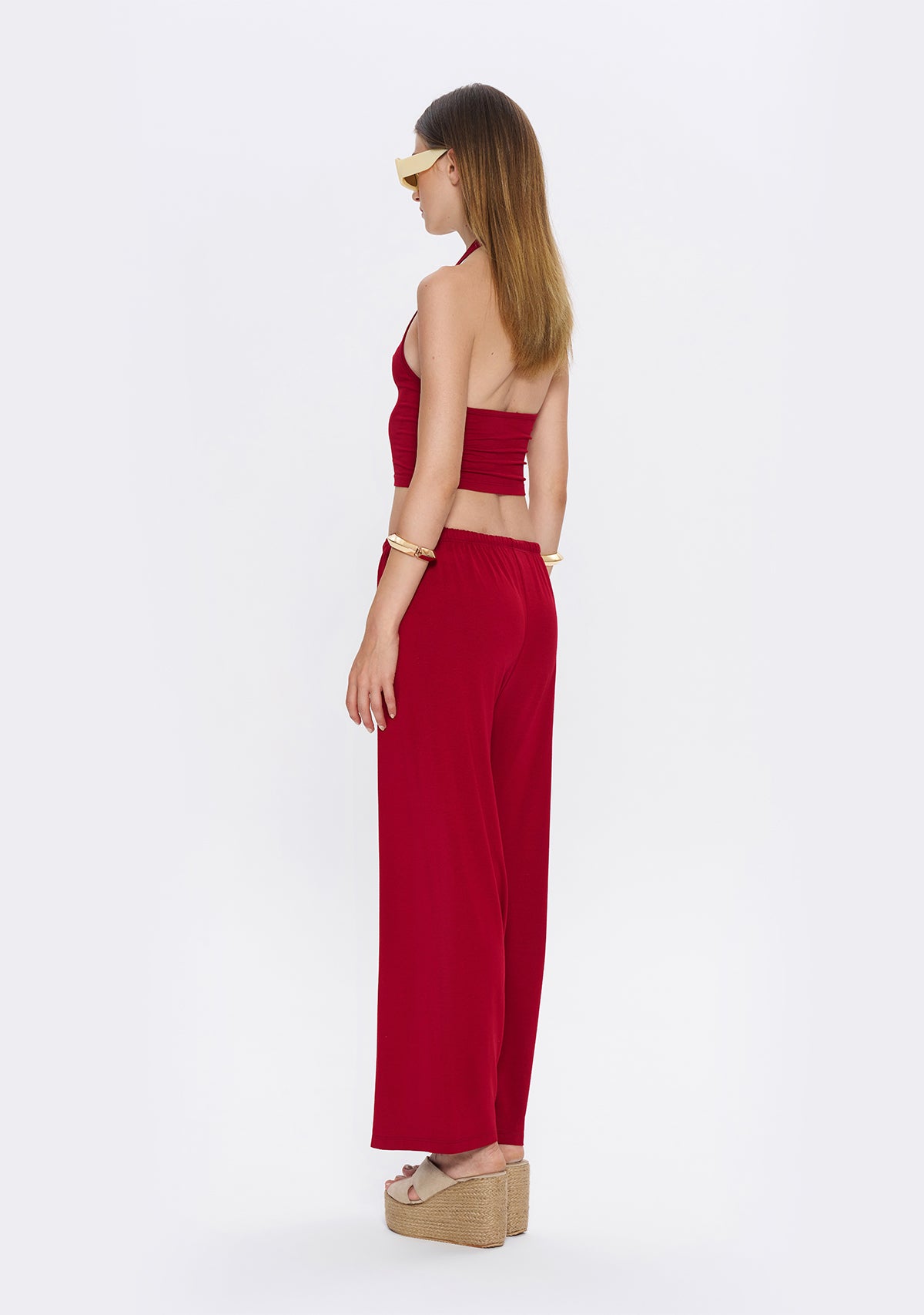 Halter Yaka Bordo Yumuşak Bluz