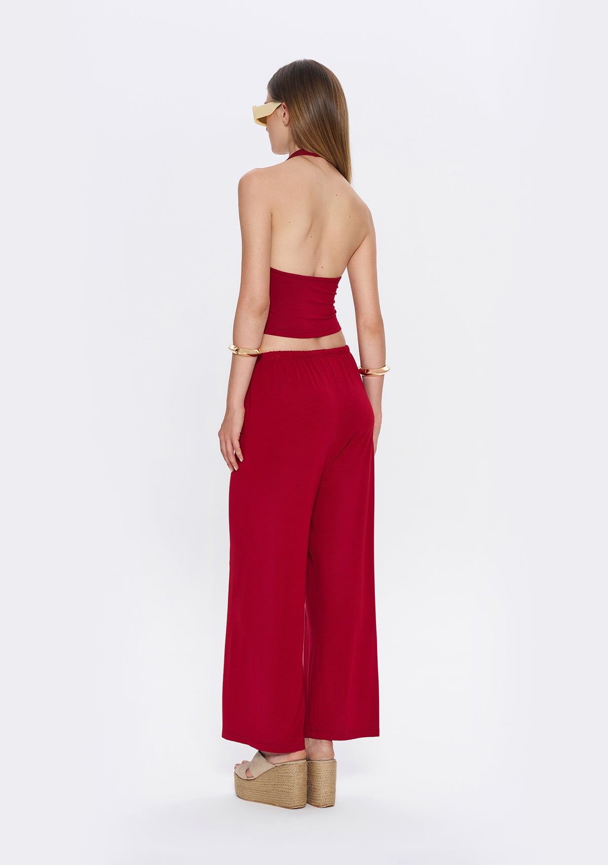 Halter Yaka Bordo Yumuşak Bluz