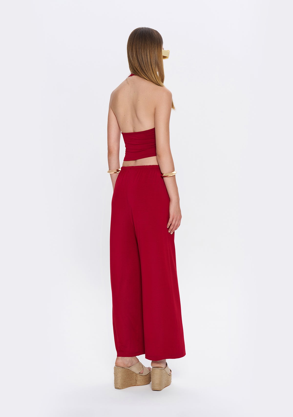 Halter Yaka Bordo Yumuşak Bluz