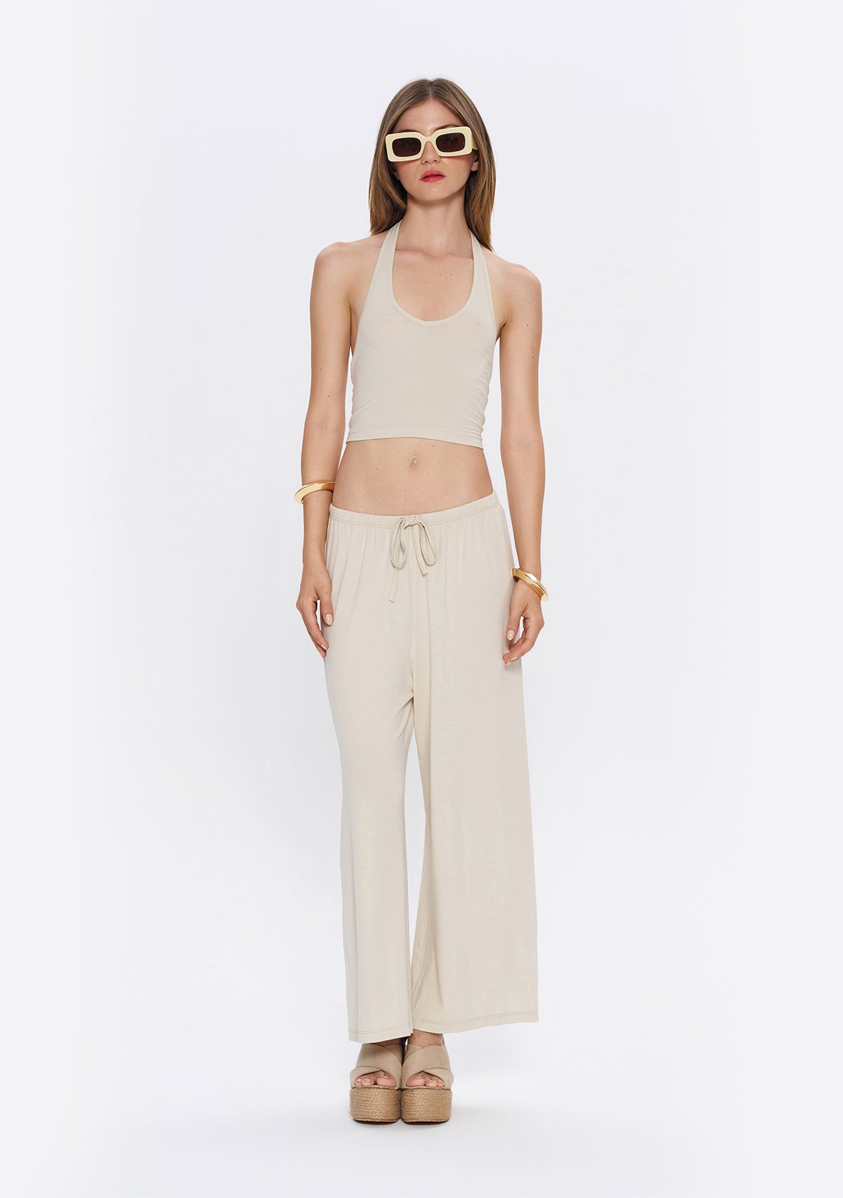 Halter Yaka Krem Yumuşak  Bluz