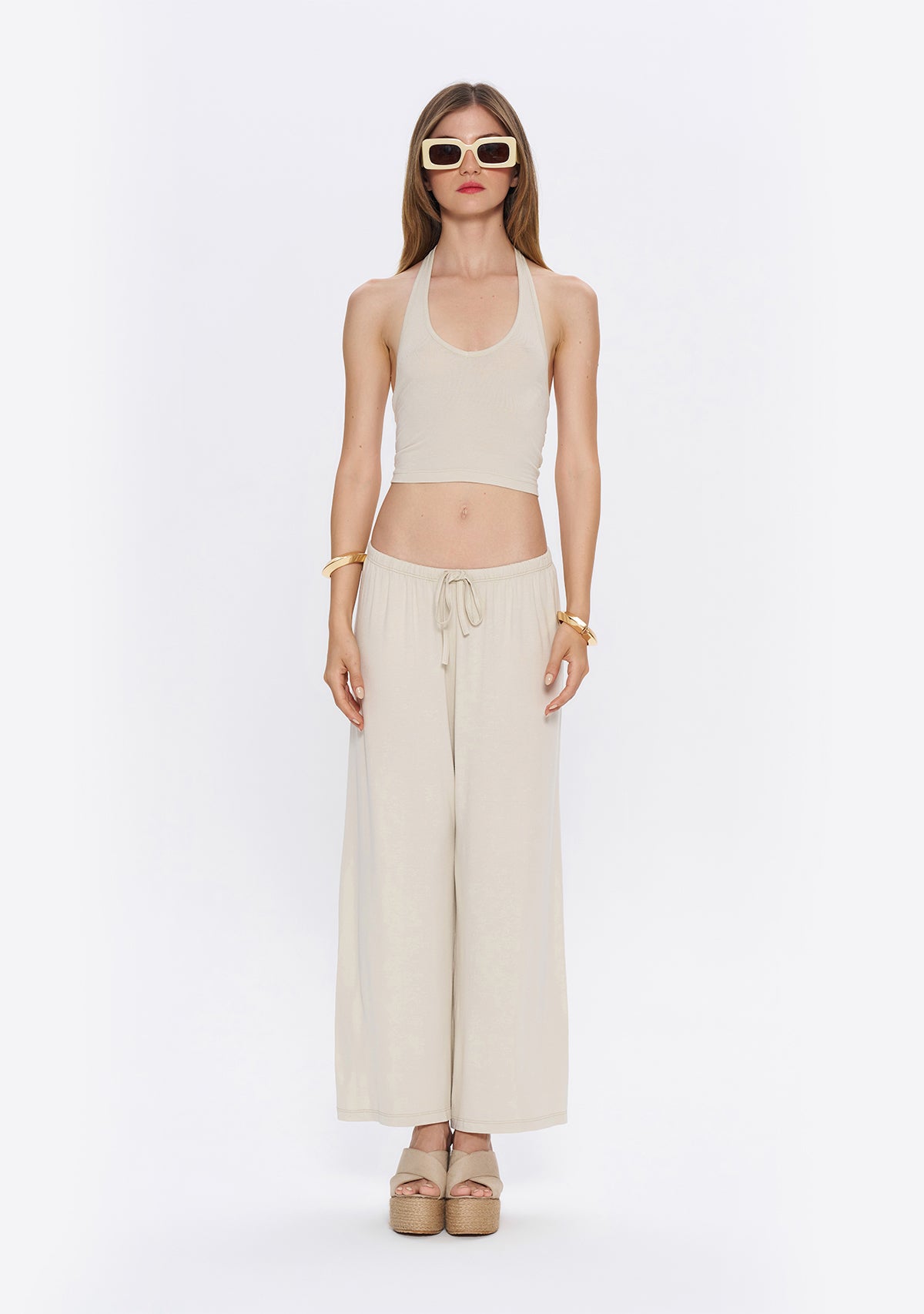 Halter Yaka Krem Yumuşak  Bluz