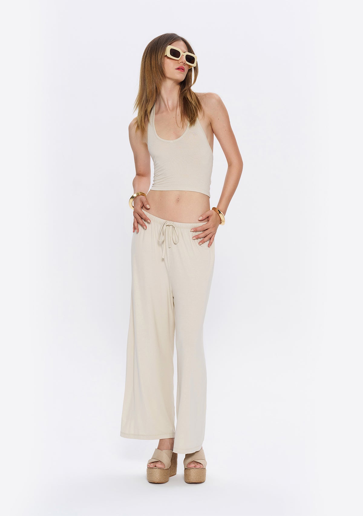Halter Yaka Krem Yumuşak  Bluz