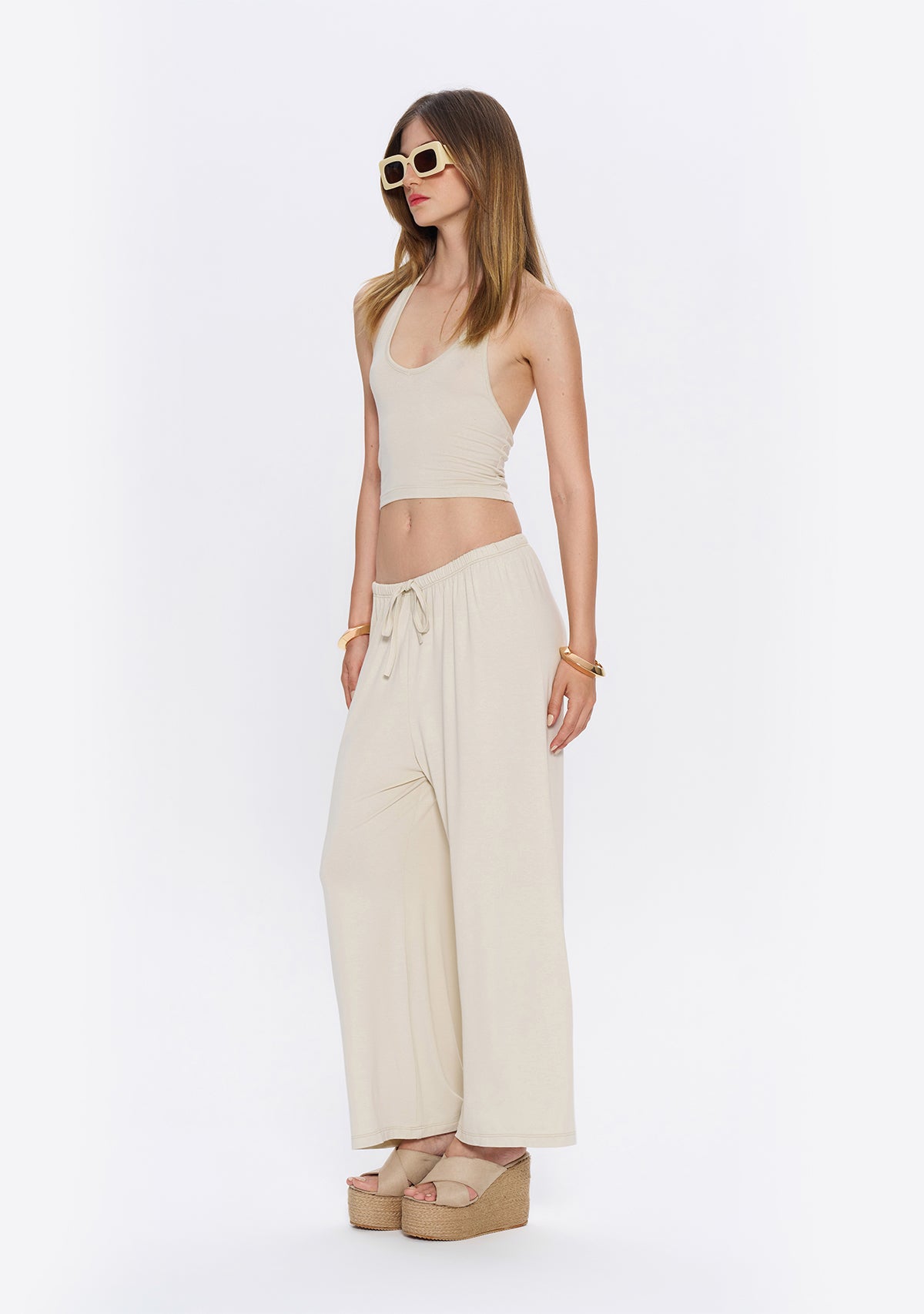 Halter Yaka Krem Yumuşak  Bluz