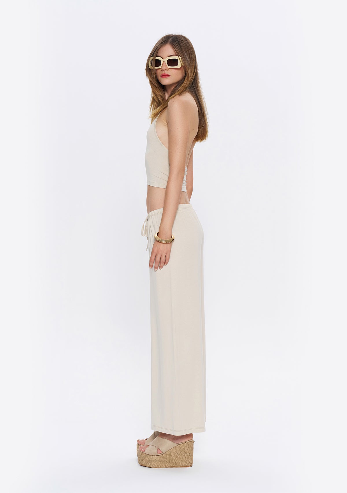 Halter Yaka Krem Yumuşak  Bluz