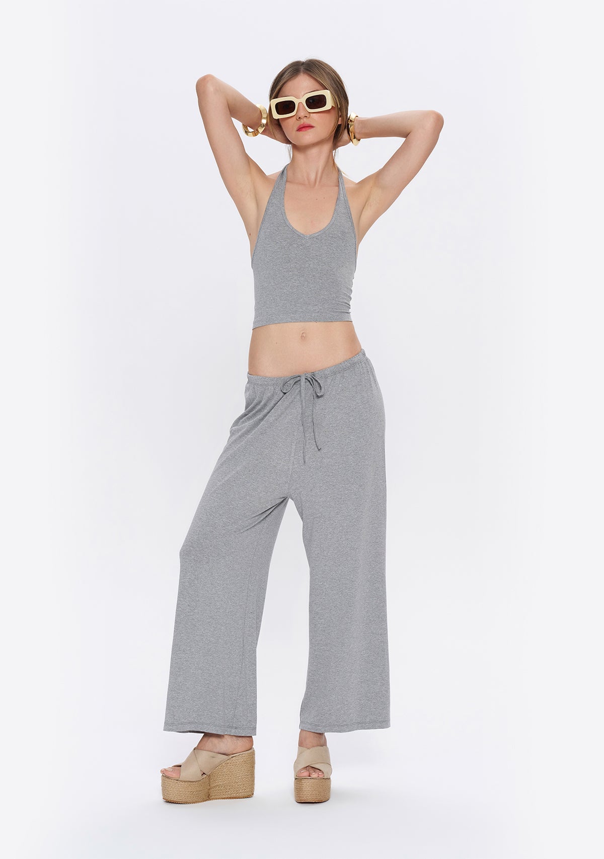 Halter Yaka Gri Yumuşak  Bluz