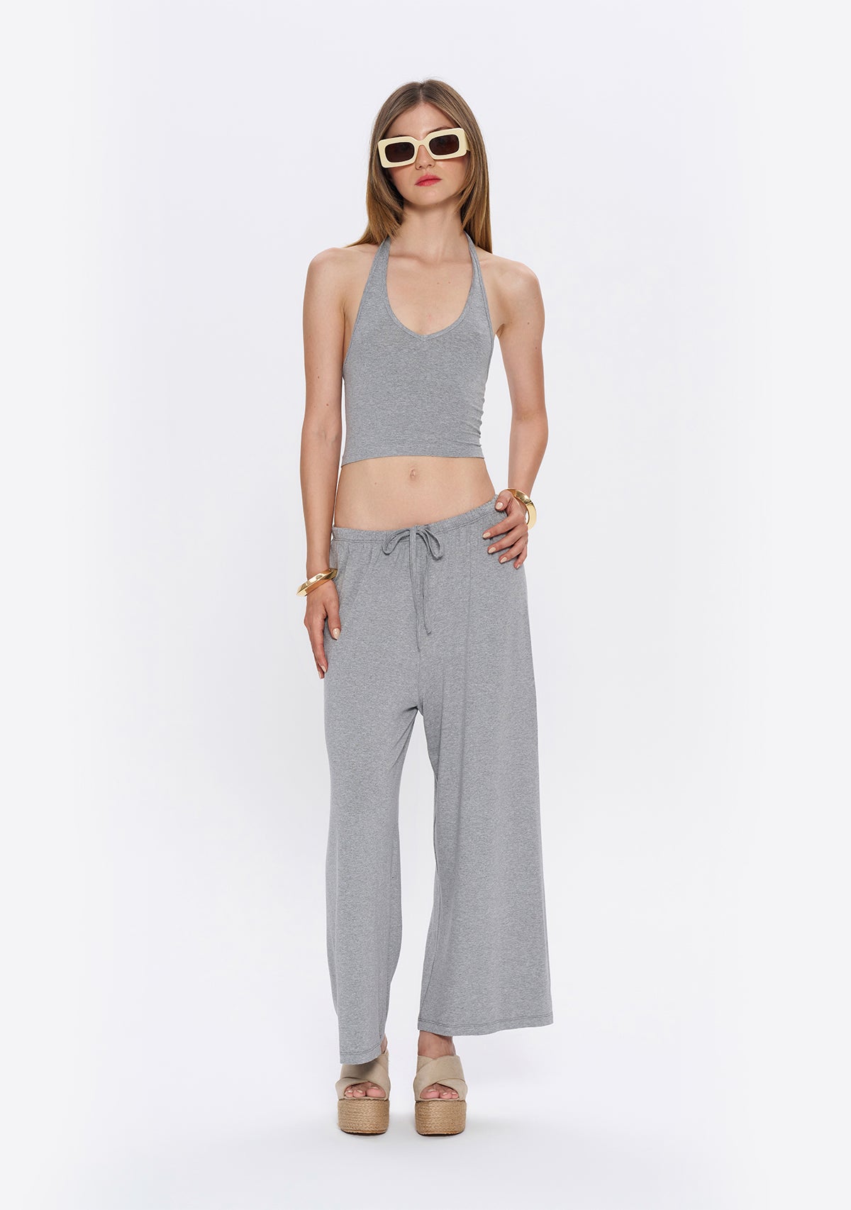 Halter Yaka Gri Yumuşak  Bluz