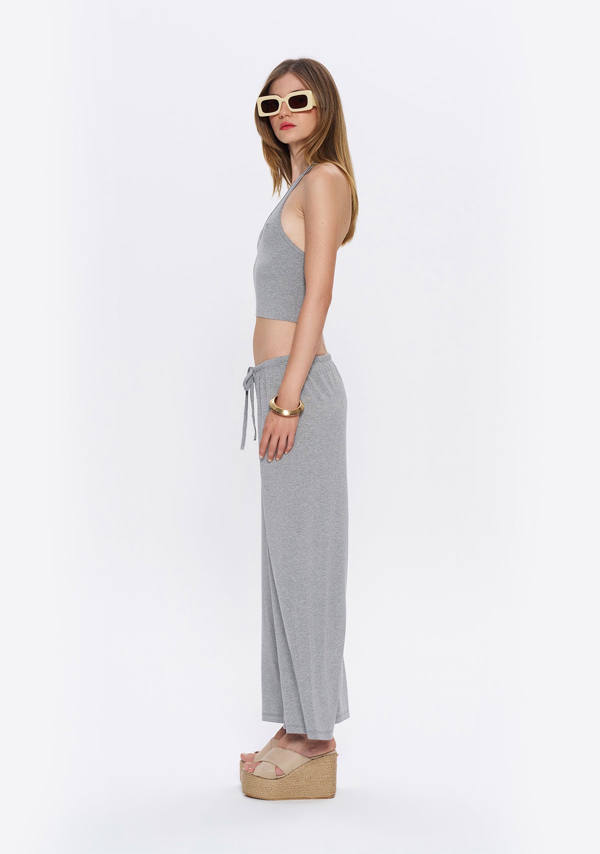 Halter Yaka Gri Yumuşak  Bluz