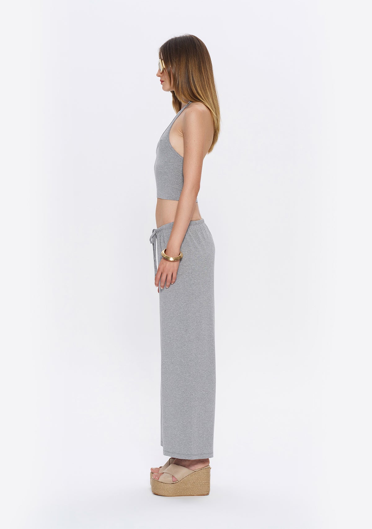 Halter Yaka Gri Yumuşak  Bluz