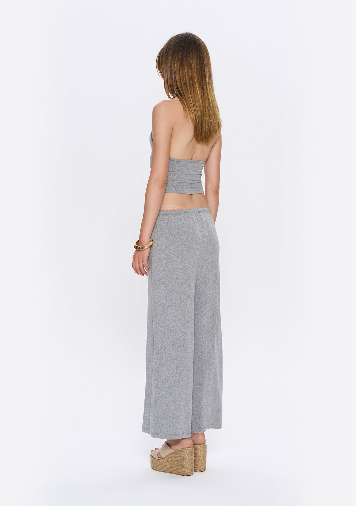 Halter Yaka Gri Yumuşak  Bluz
