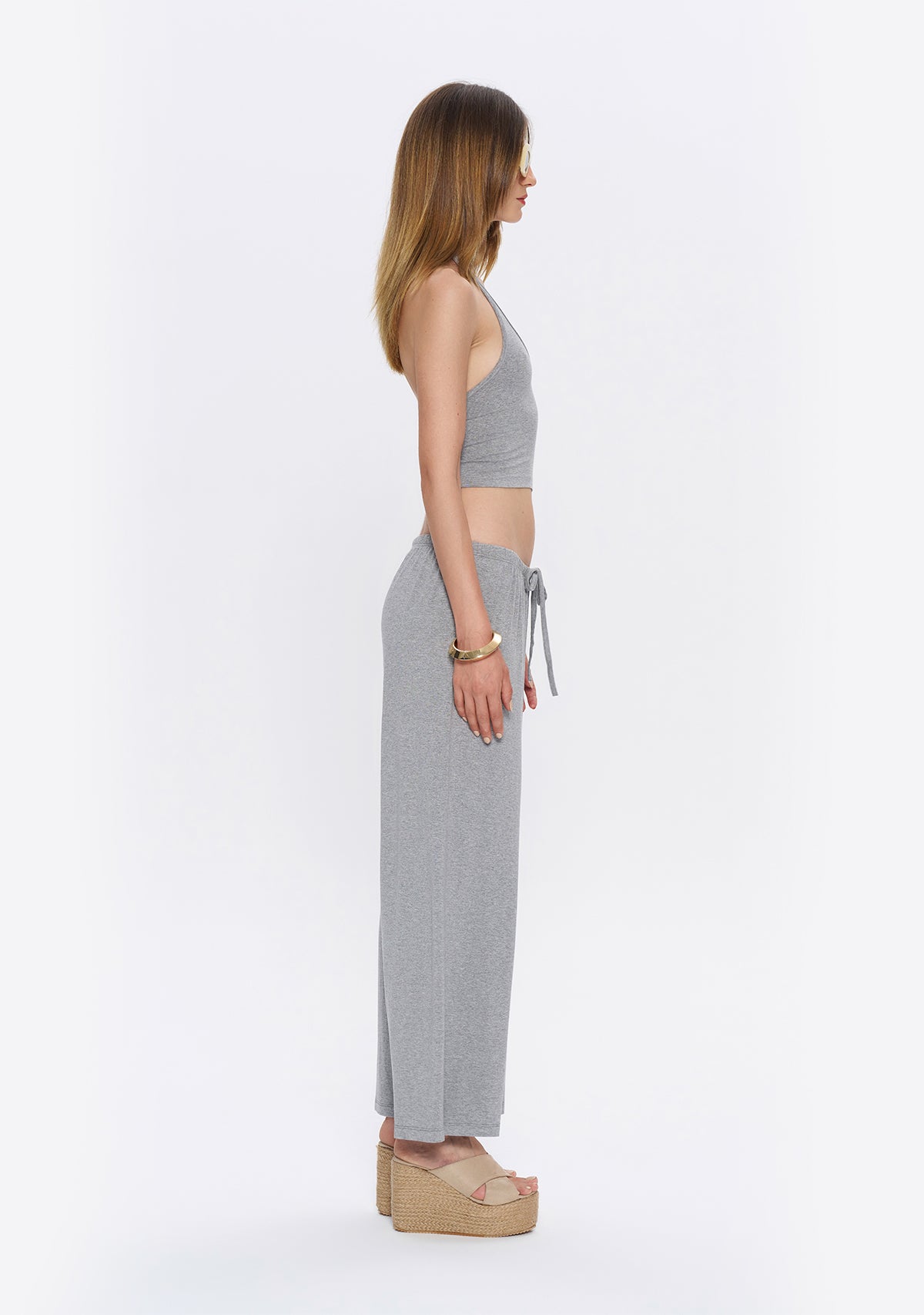 Halter Yaka Gri Yumuşak  Bluz