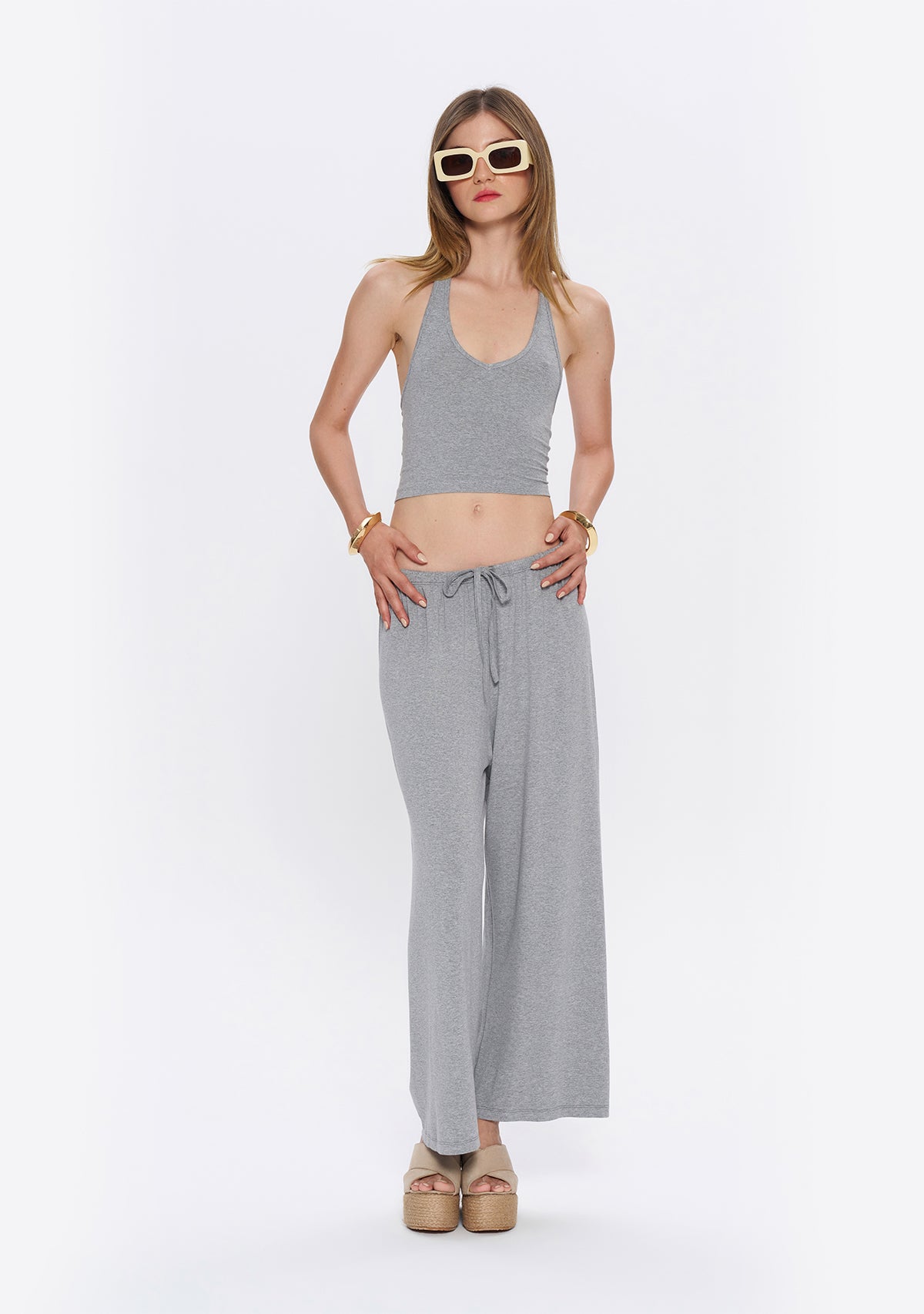 Halter Yaka Gri Yumuşak  Bluz