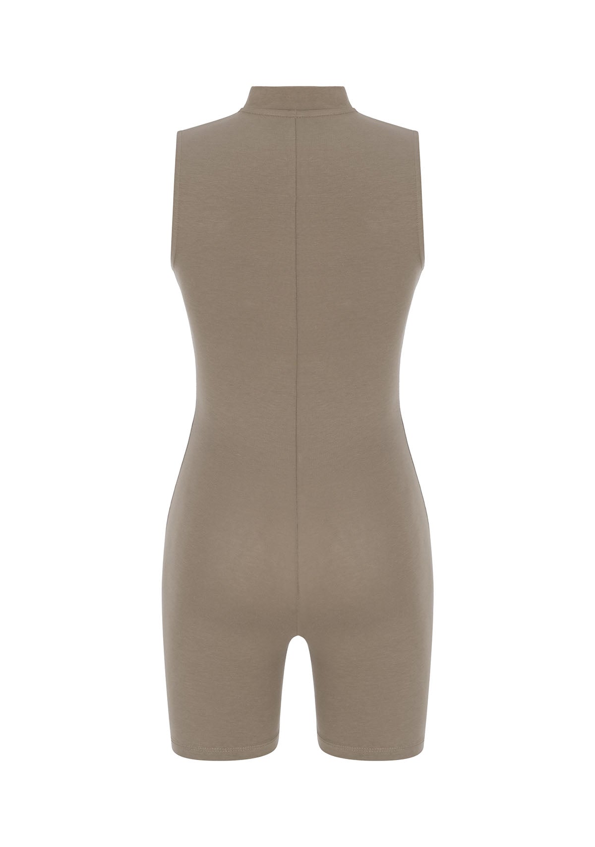 Açık Kahverengi Önden Fermuarlı Şort Bodysuit