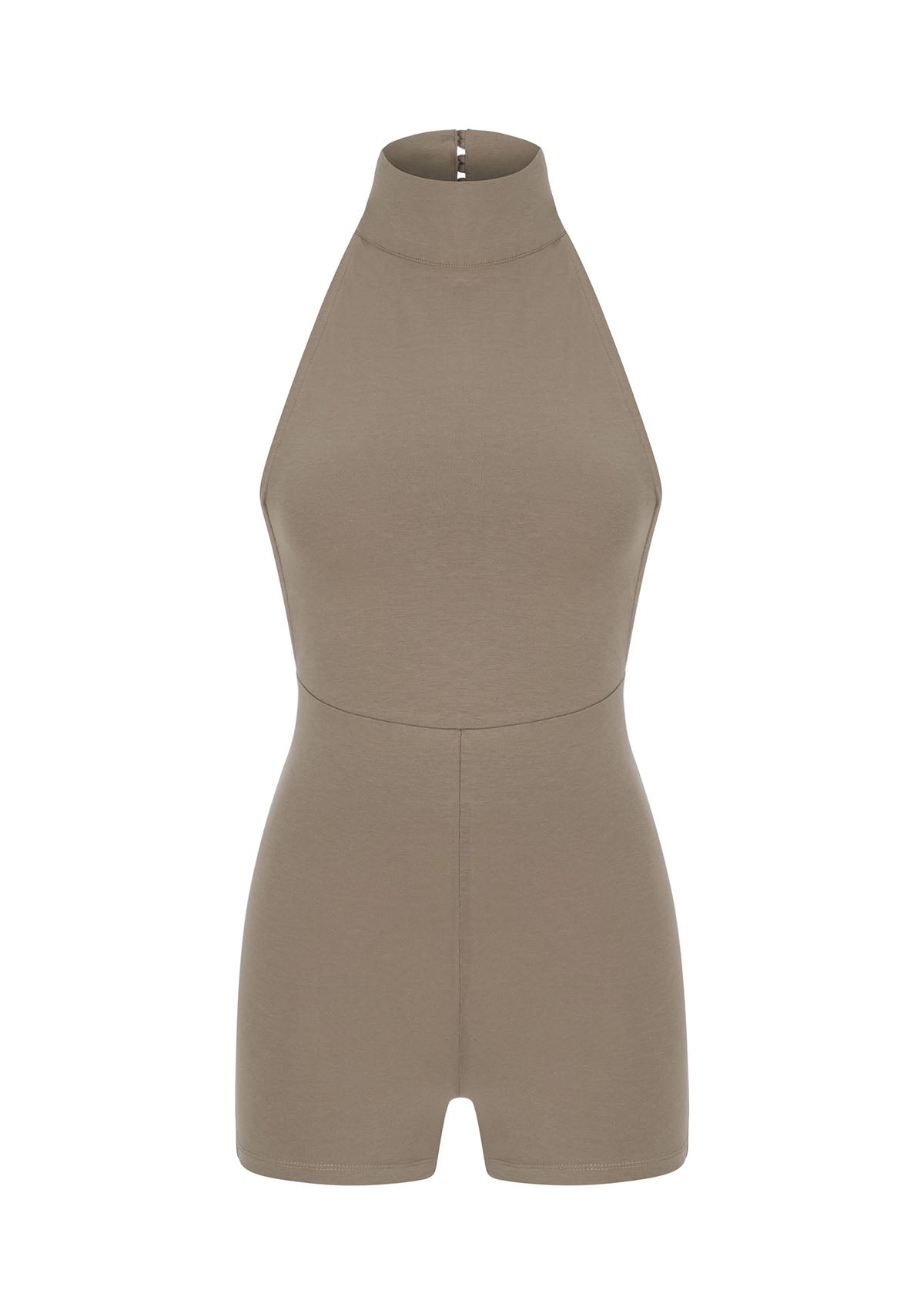 Açık Kahverengi Boğazlı Sırt Dekolteli Şort Bodysuit