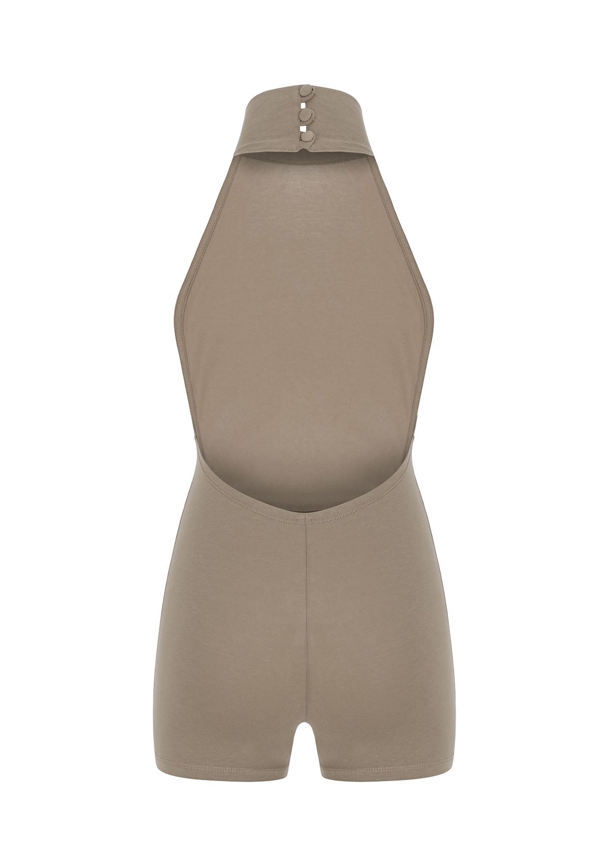 Açık Kahverengi Boğazlı Sırt Dekolteli Şort Bodysuit