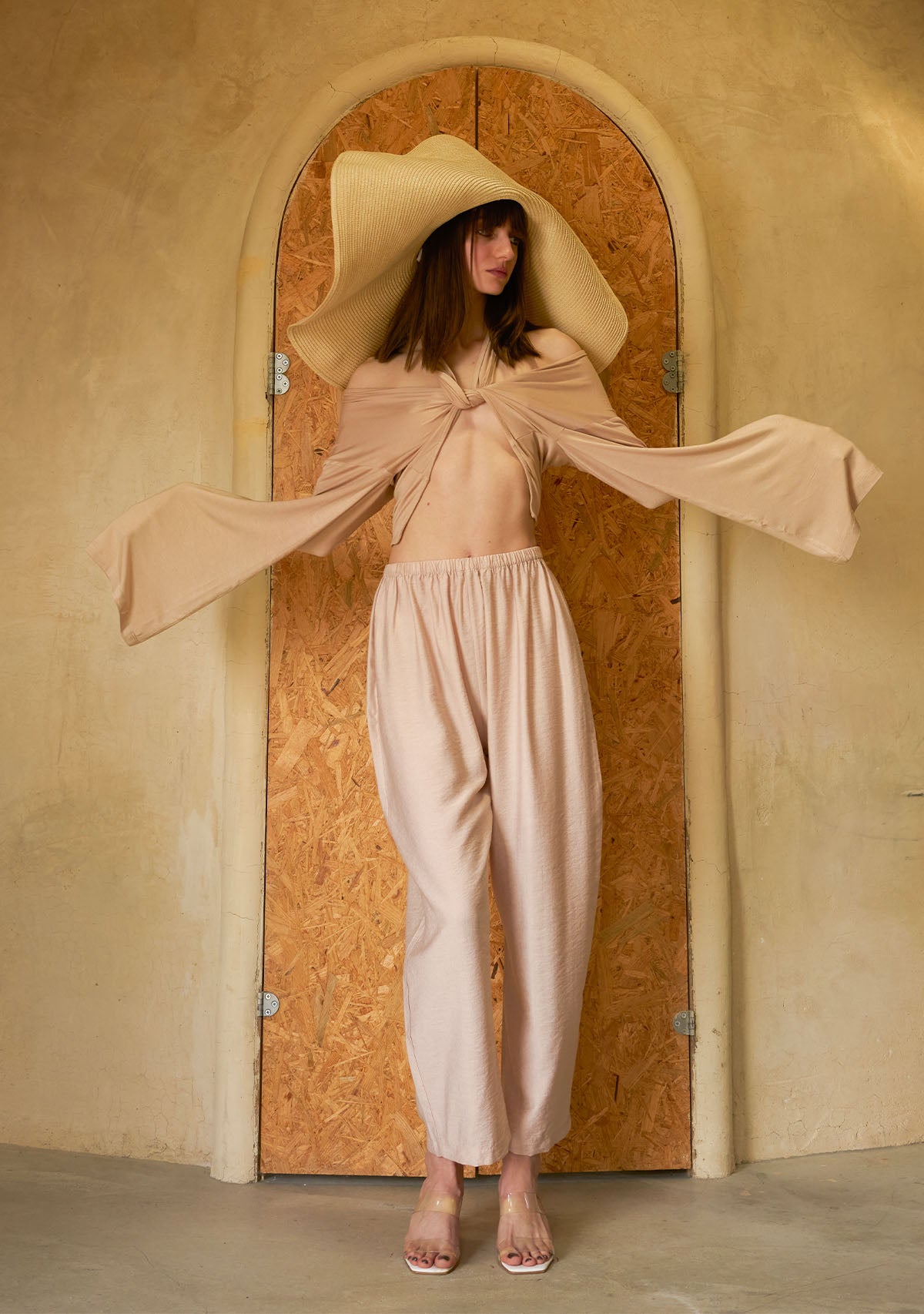 Bağlamalı Yarasa Kol Nude Bluz