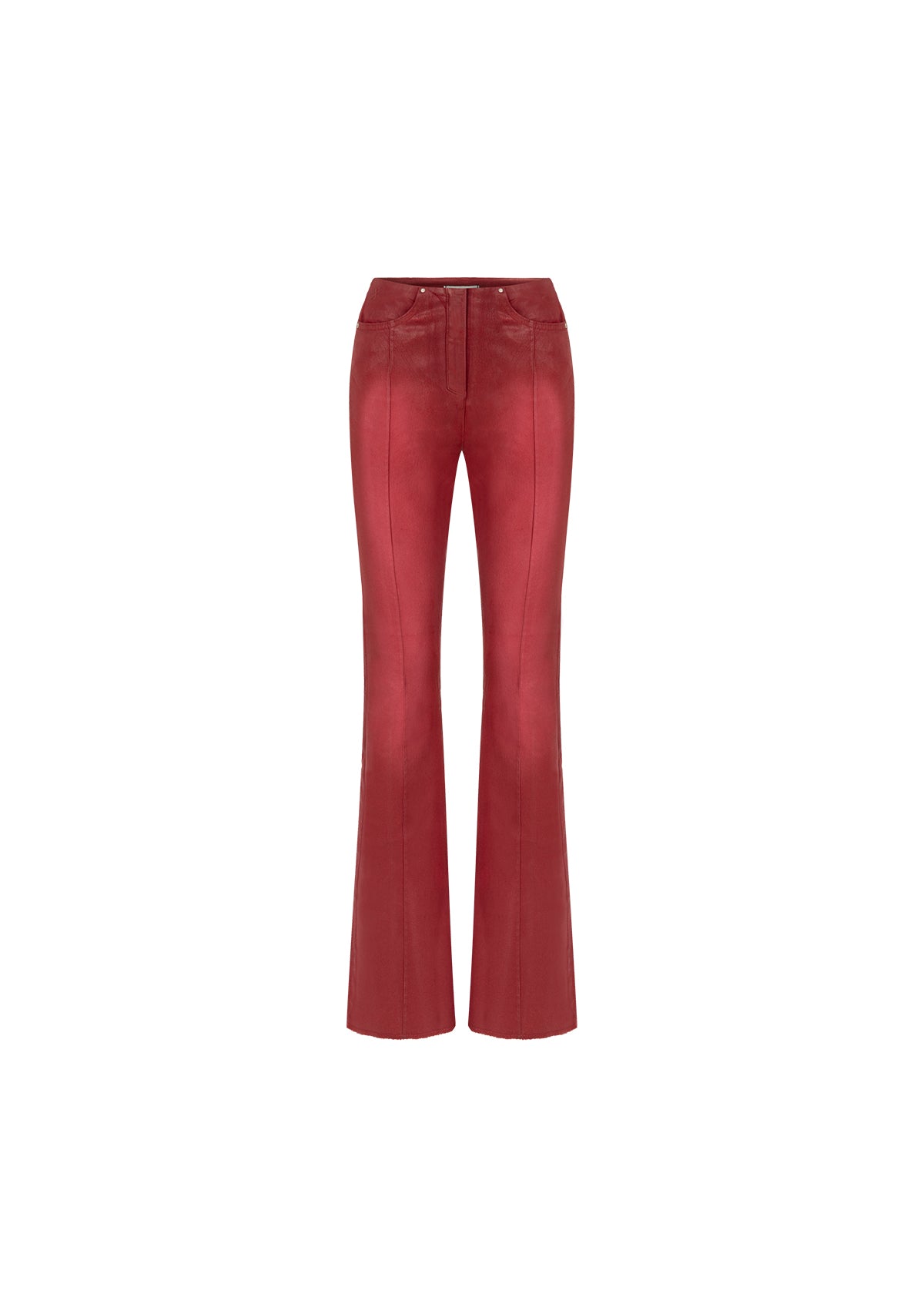 Deri Görünümlü Pamuklu Kırmızı Pantolon